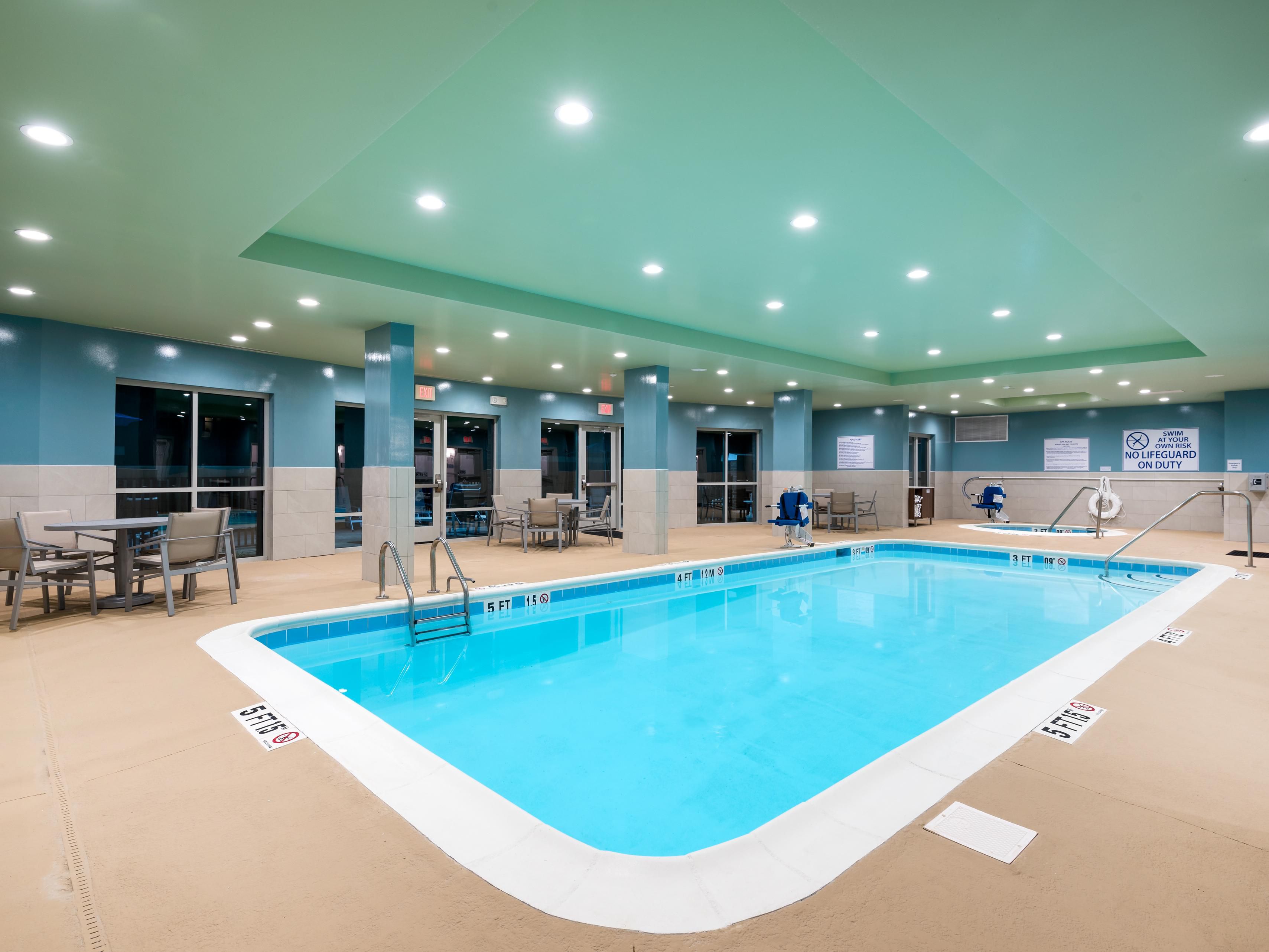 Take a relaxing dip in our indoor salt water pool.