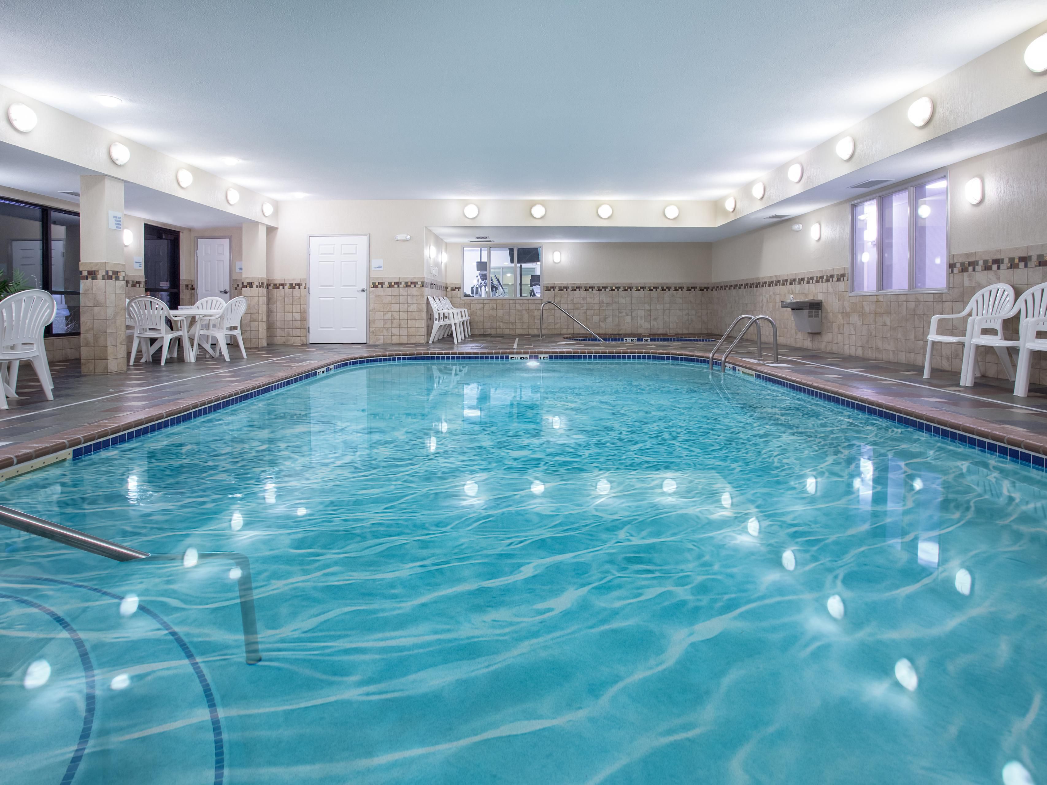 When staying with us, enjoy free use of our heated indoor pool and hot tub. If you need to get your workout in, use our complimentary fitness center complete with treadmill, elliptical, bike, and free weights.
