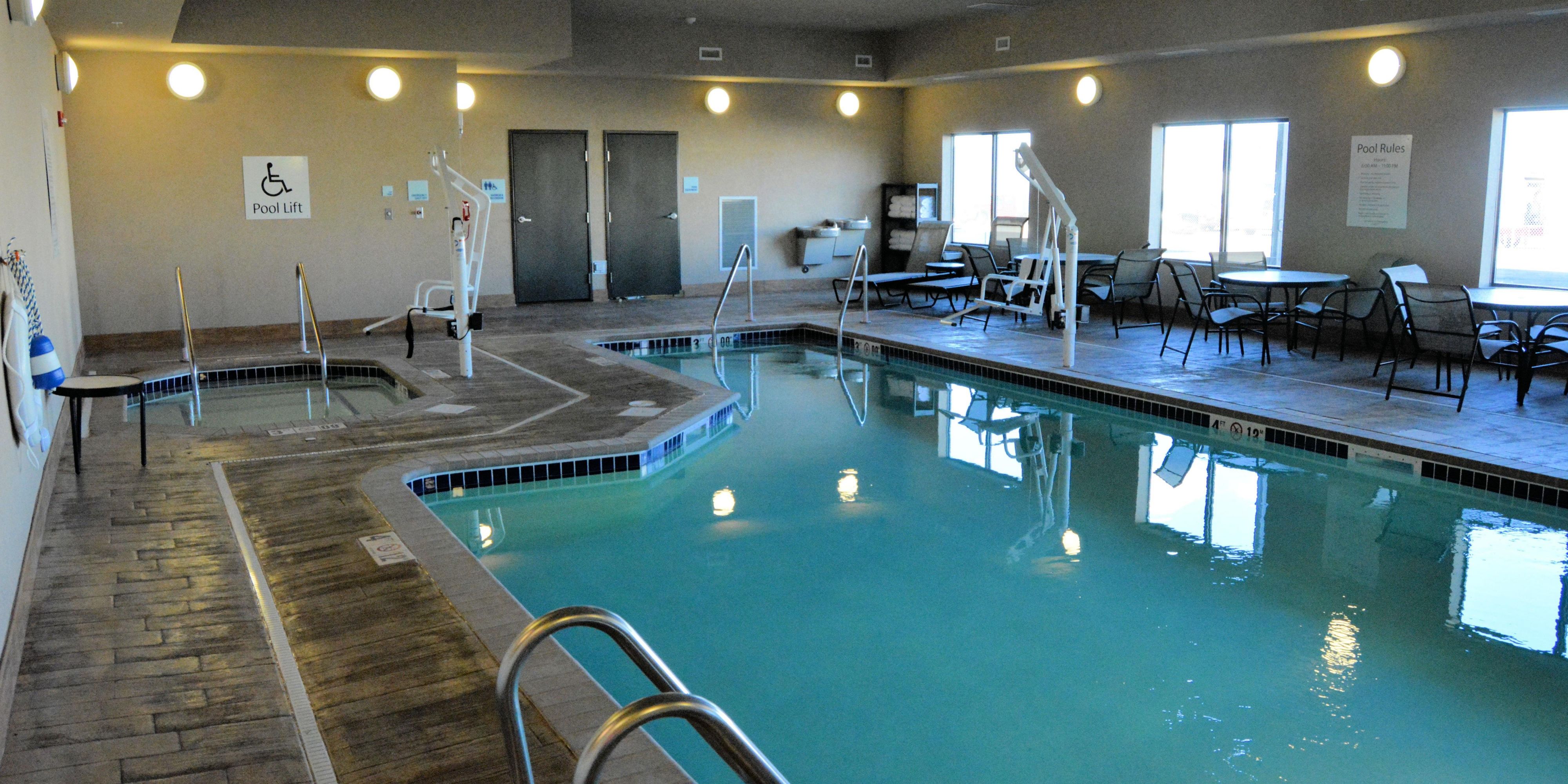 Rain or Shine, you can always take a dip at our indoor heated pool or relax and unwind in our whirlpool