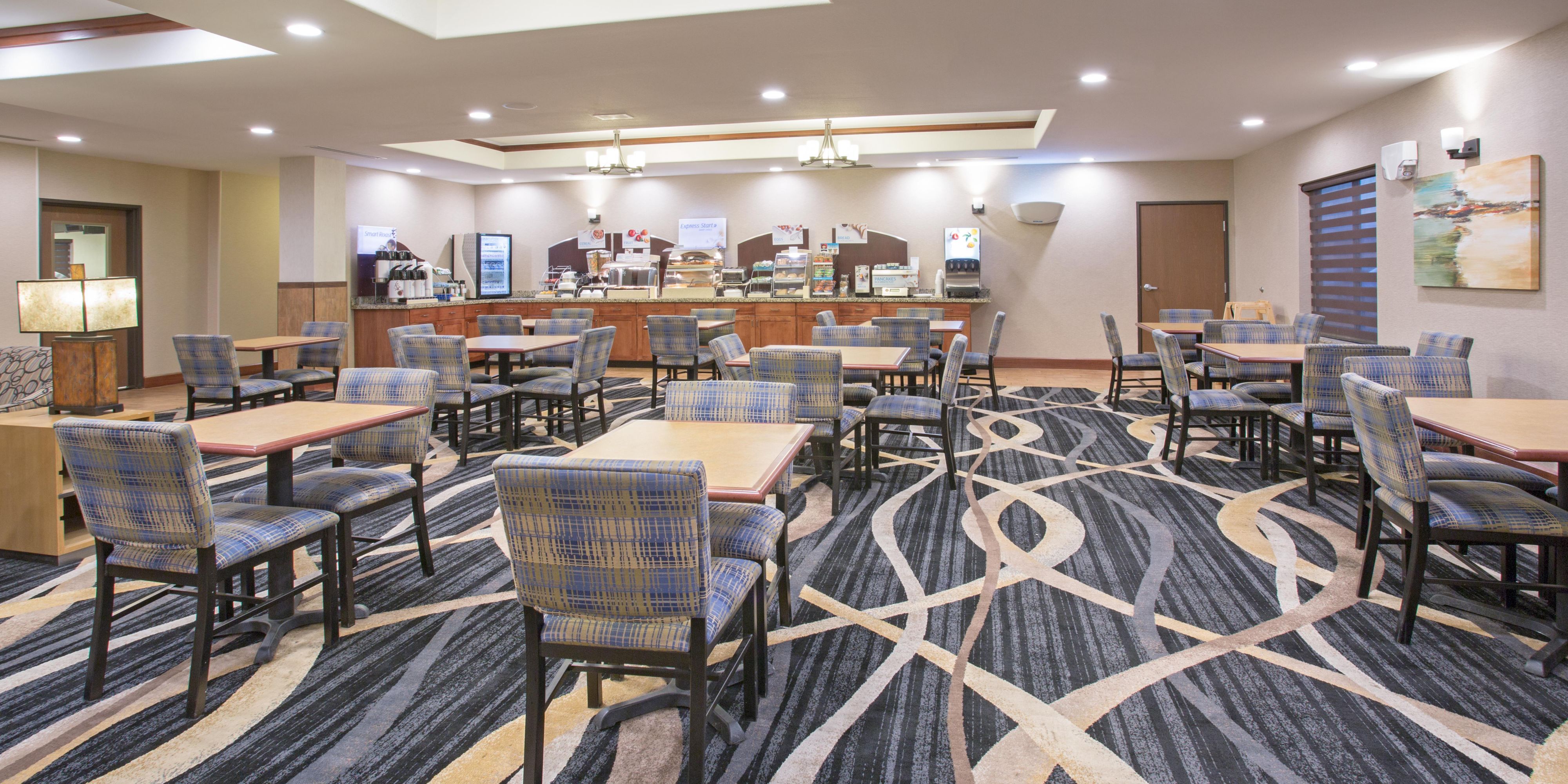 At Holiday Inn Express and Suites Glendive we have a complimentary, hot breakfast waiting for you every morning. There's a whole buffet full of offerings sure to please everyone. Our Express Start Breakfast is the perfect way to begin your day.
