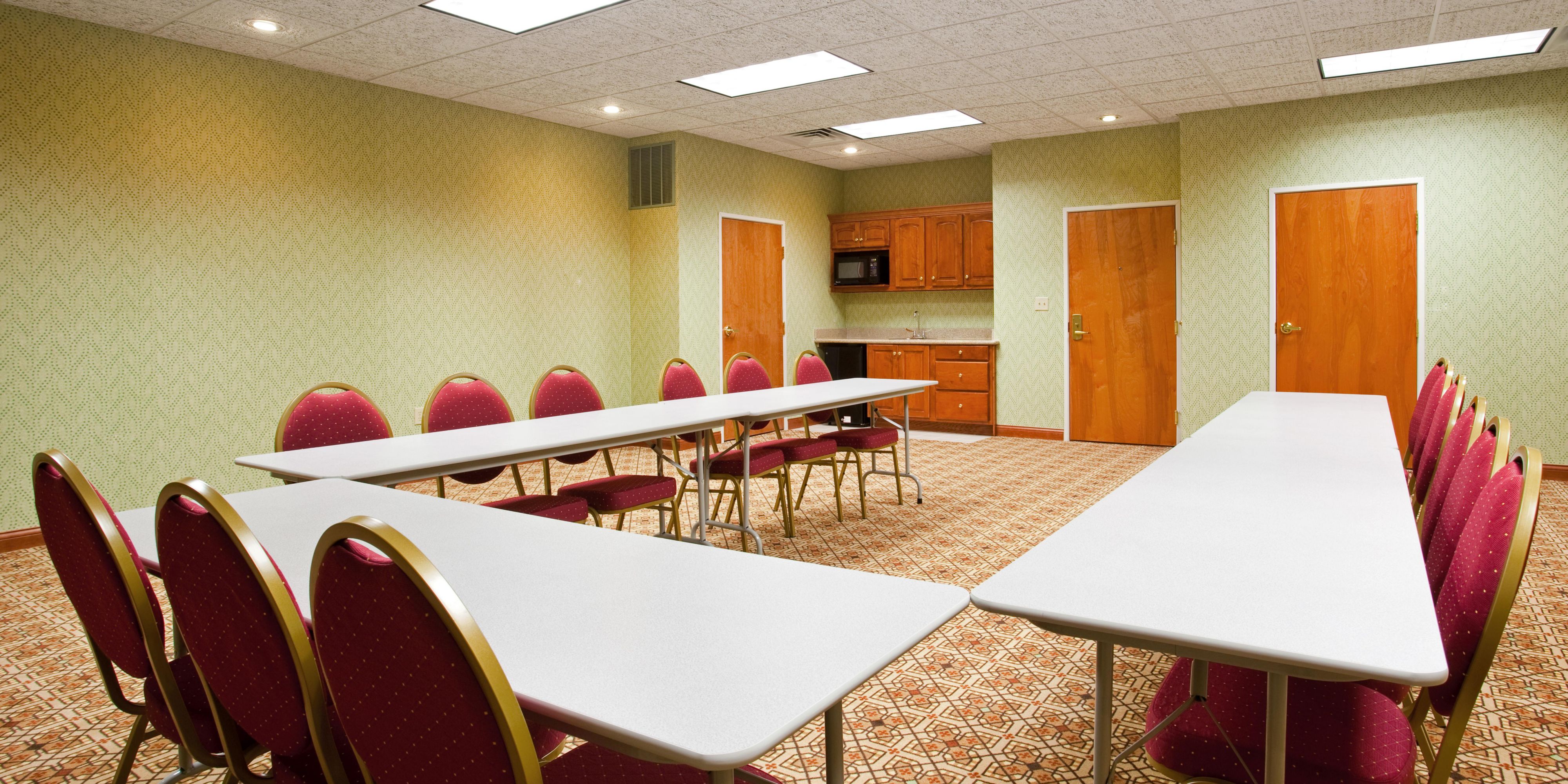 Our 32 person meeting room is perfect for your corporate training programs, including a kitchenette with small fridge and a microwave and a fully up to date business center nearby.