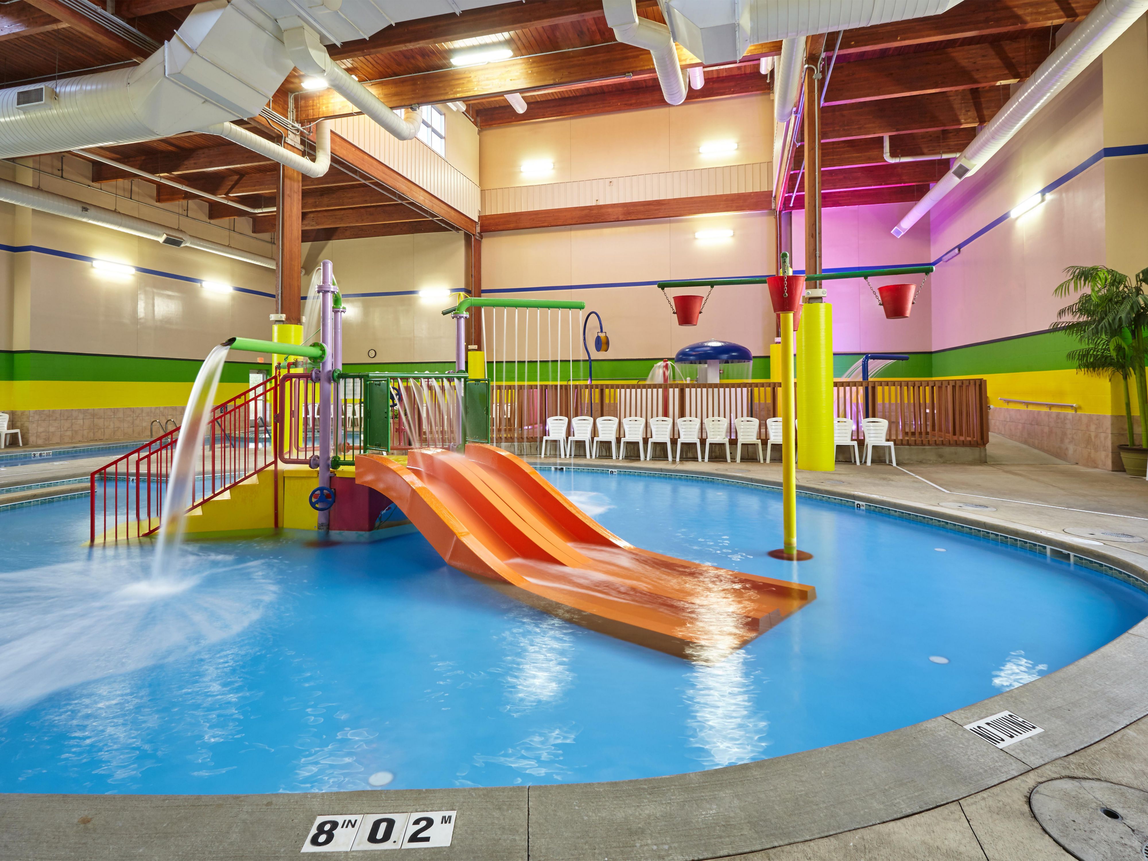 Stay and play at the hotels little dip indoor splash pad! Perfect for small children. Pool area has a maximum 4 foot depth and an adult hot tub.