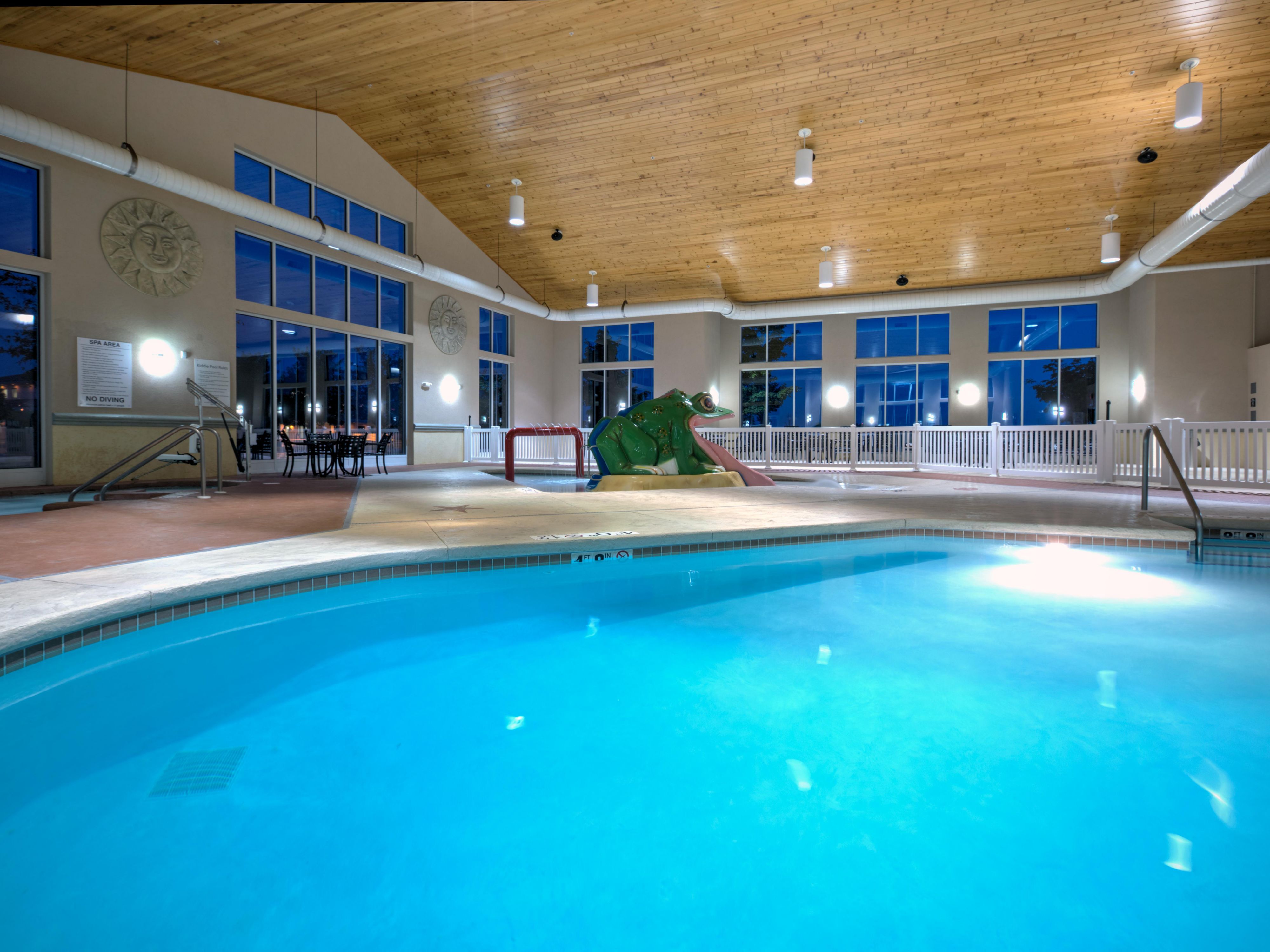 Our hotel is perfect for family's looking to get away for the night.  Our indoor pool with hot tub also features a children's pool and frog slide for small children.  
