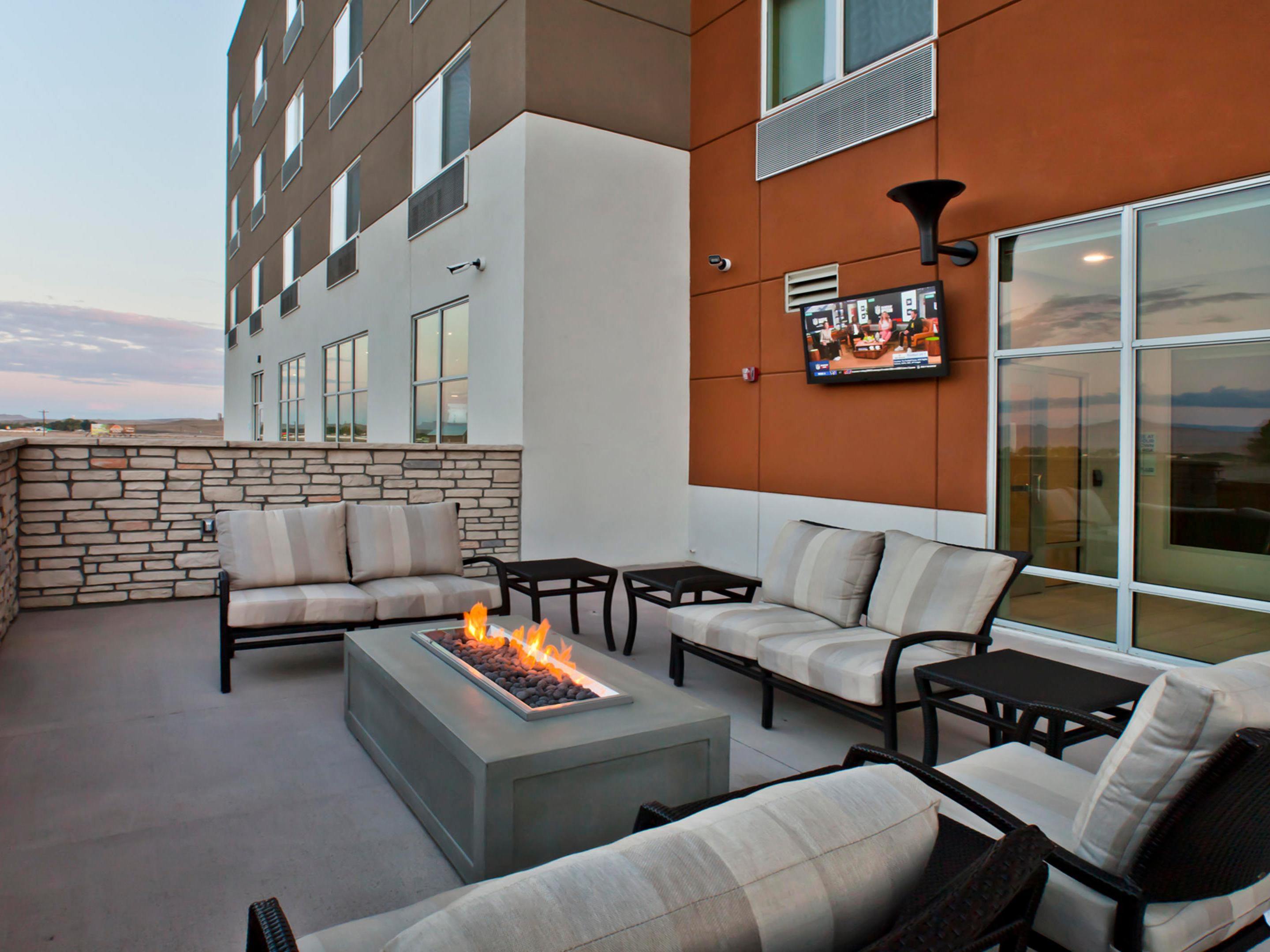 Our guests love the 900 square foot patio. It includes a gas grill, fireplace, heaters, many outlets, comfortable furniture and even fire pits for our guests to enjoy. 