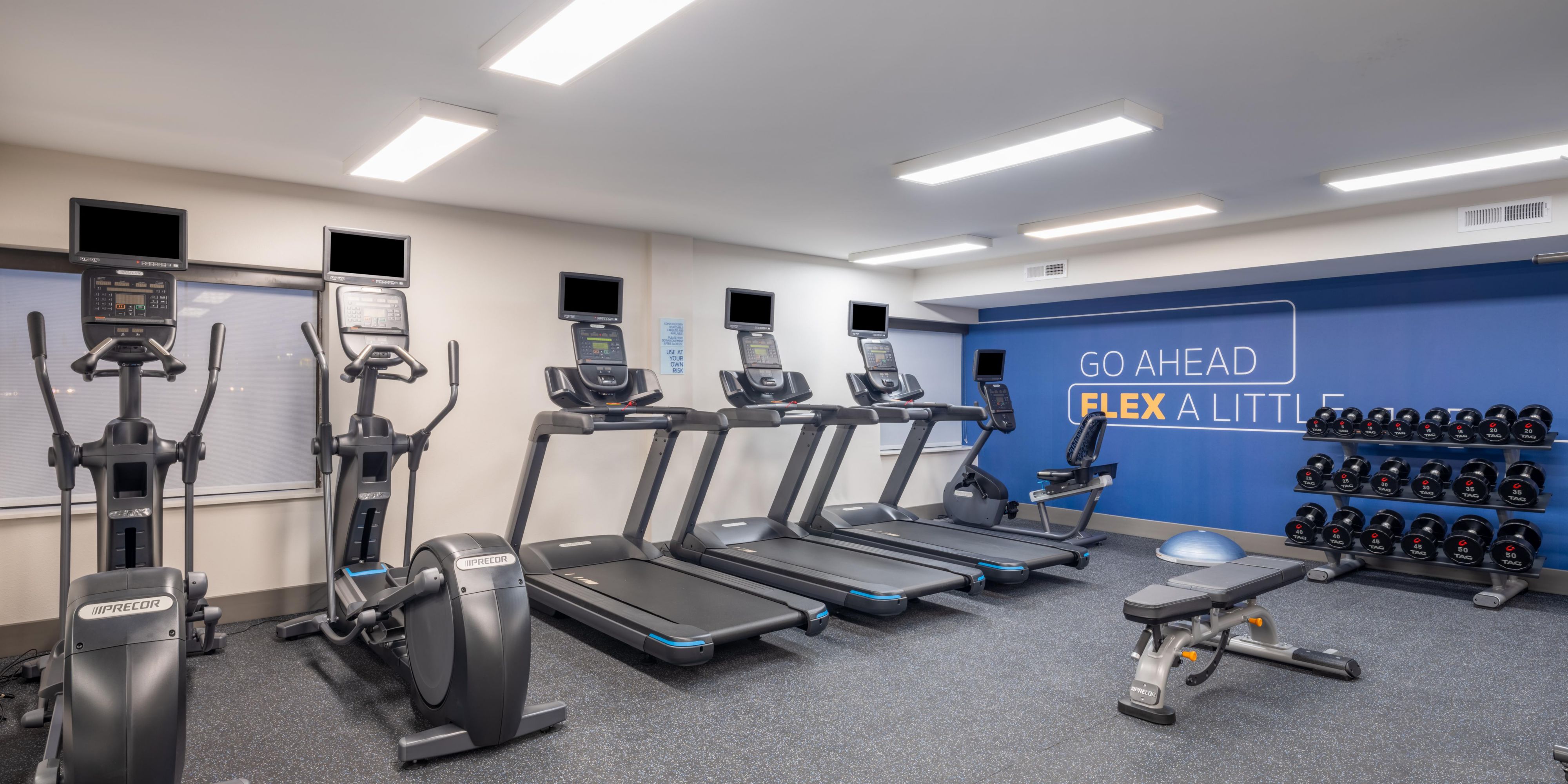 Keep your healthy routine the next time you visit Greensboro in our new Fitness Center!  From cardio equipment, to rowing machines and space to roll out your mat, we'll help you stay fit while on the road.