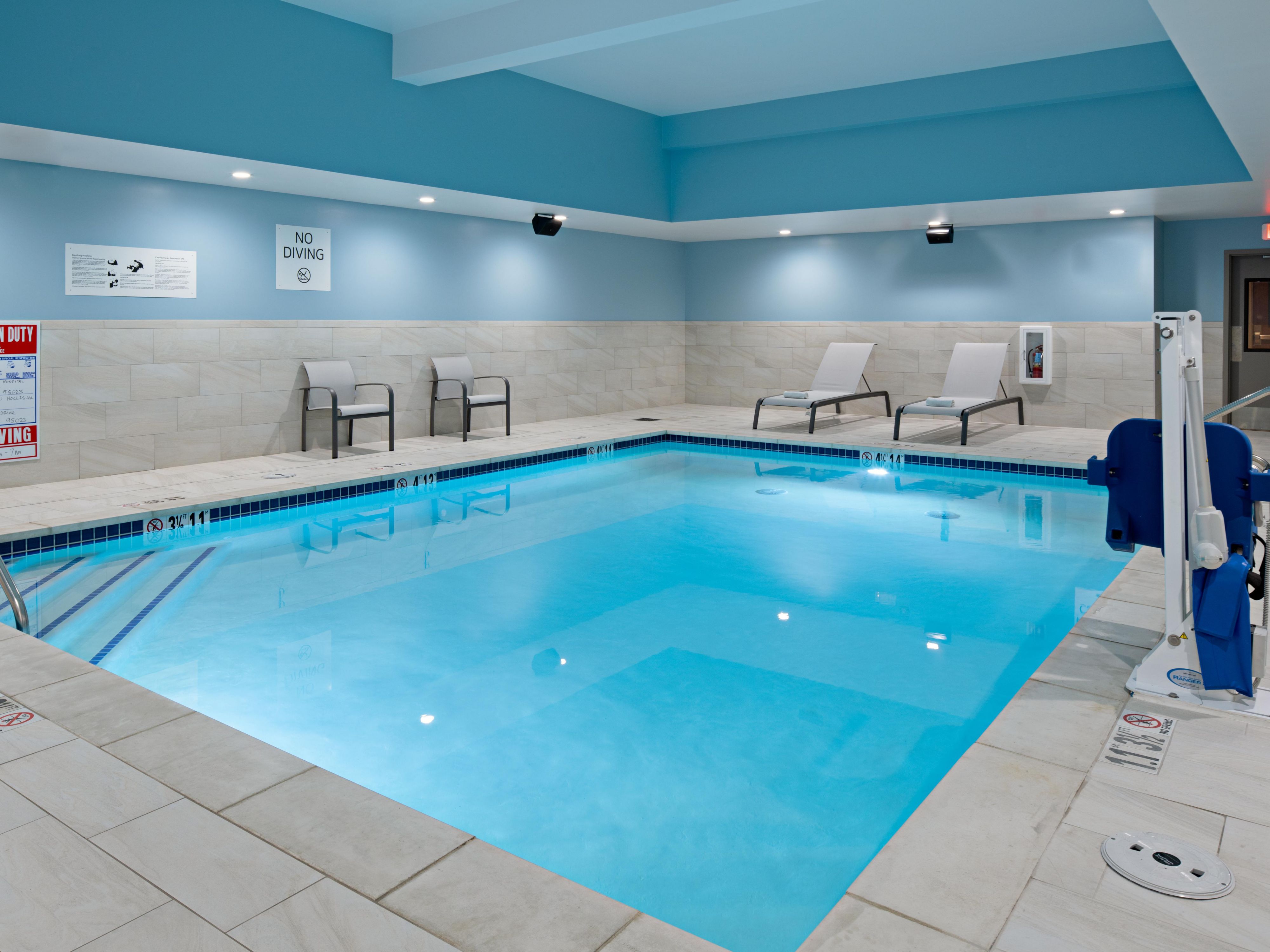 Take a dip in our heated indoor pool, the perfect place to relax after a day on the road. Start your morning with invigorating laps, enjoy a refreshing afternoon splash, or wind down in the evening with a soothing swim.