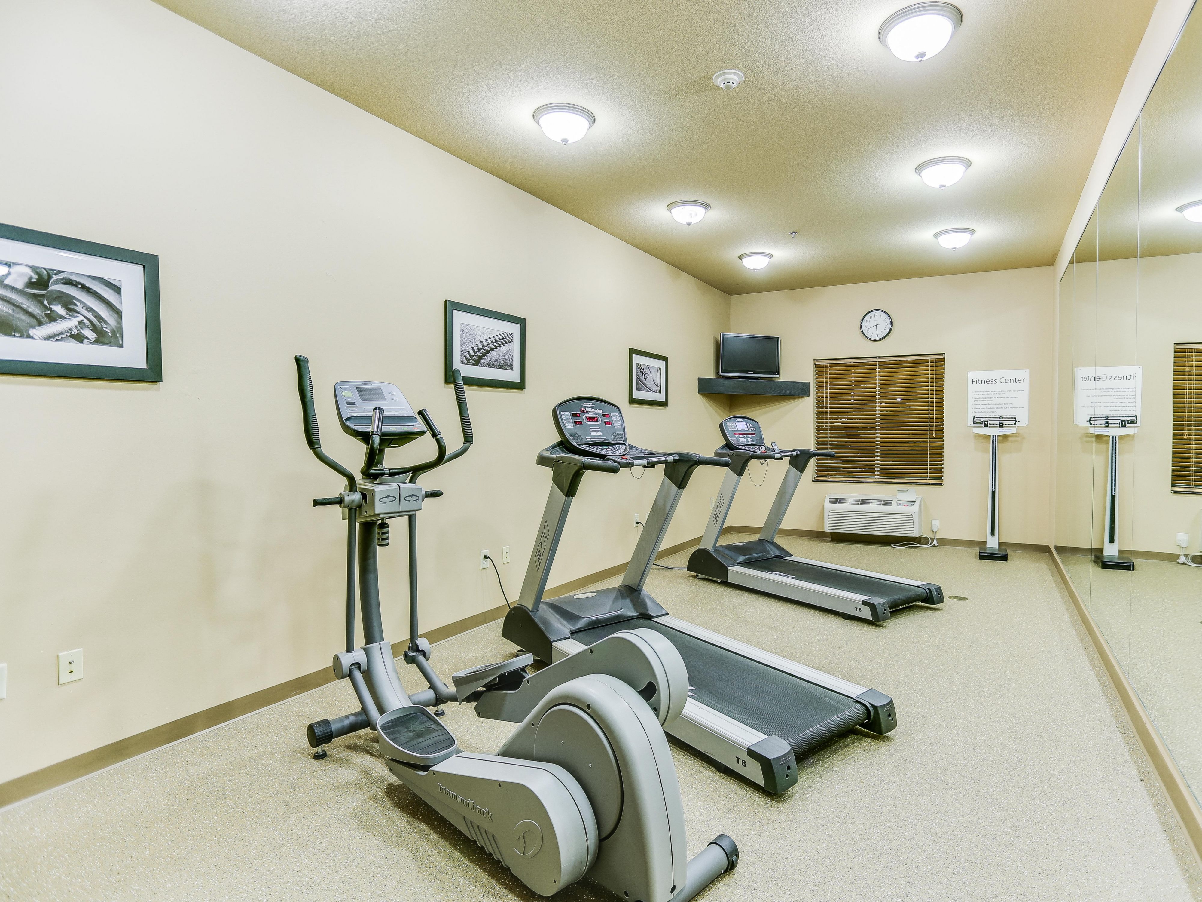 Don't miss your work out with our fitness center available 24/7