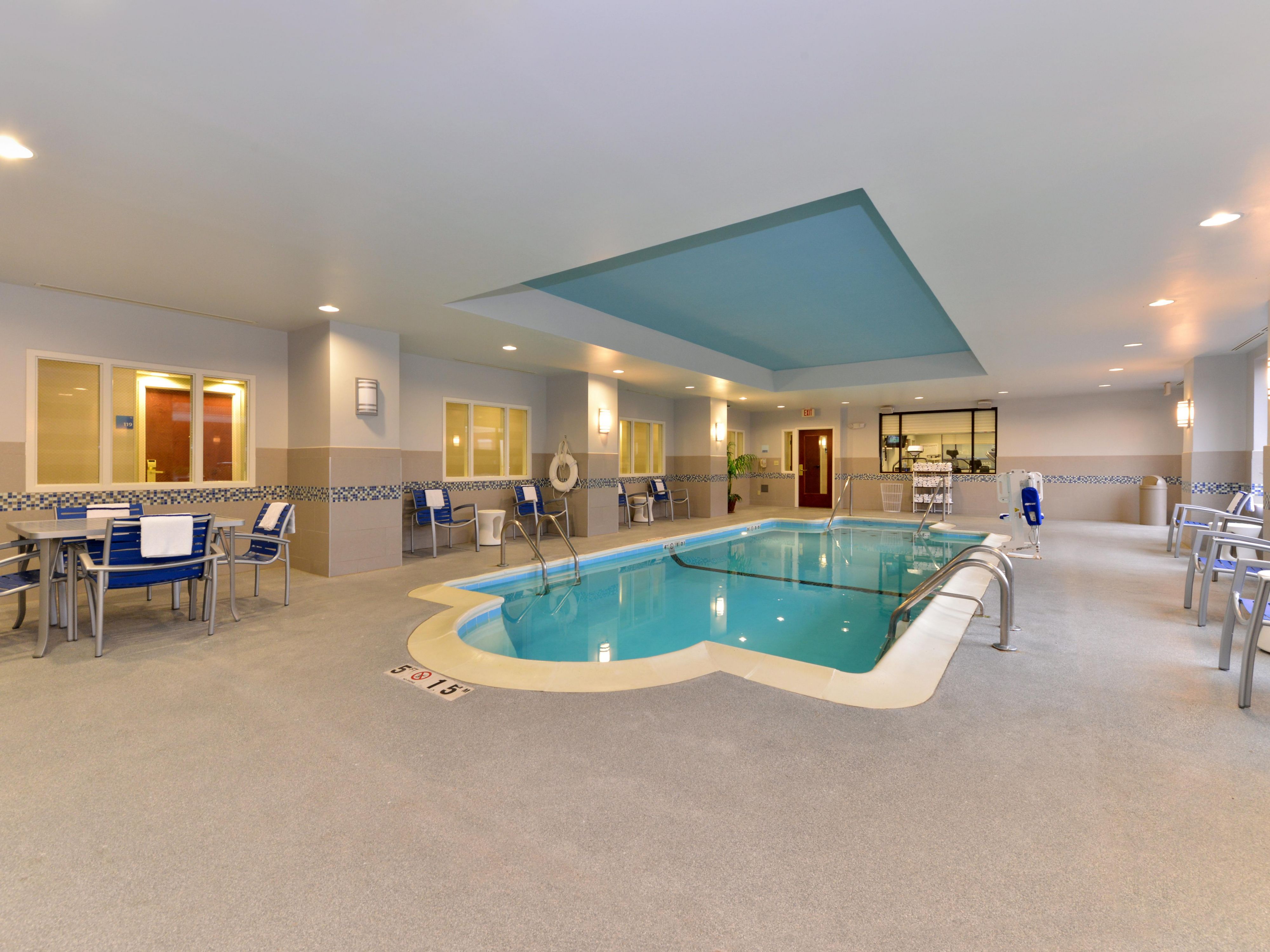 Take a dip in our indoor pool or a soothing soak in our hot tub.