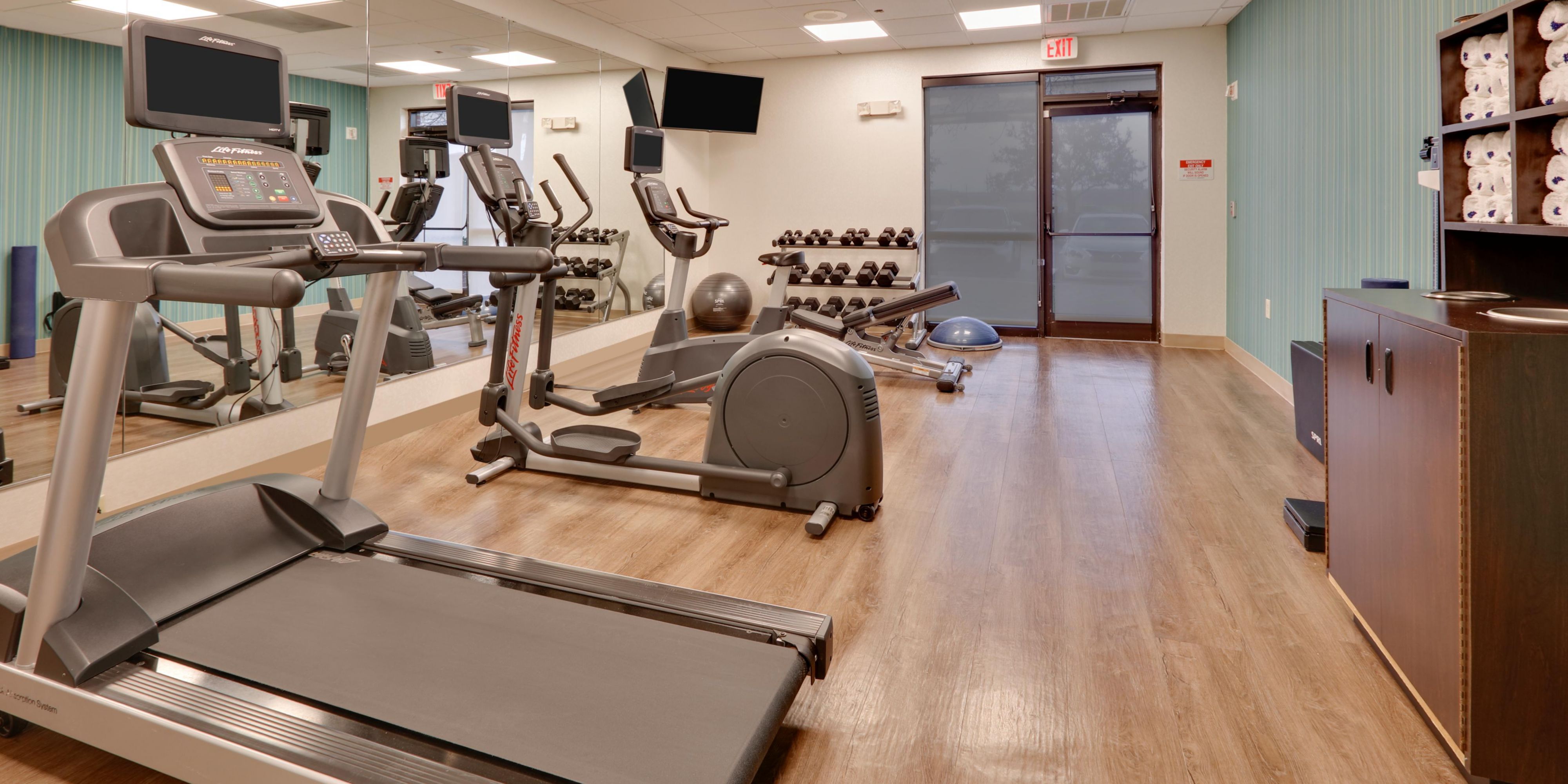 Our Fitness Center is available 7 days a week to help our guests maintain their healthy lifestyle while away from home.  We have treadmills, elliptical machines, a stationary bike and free weights.