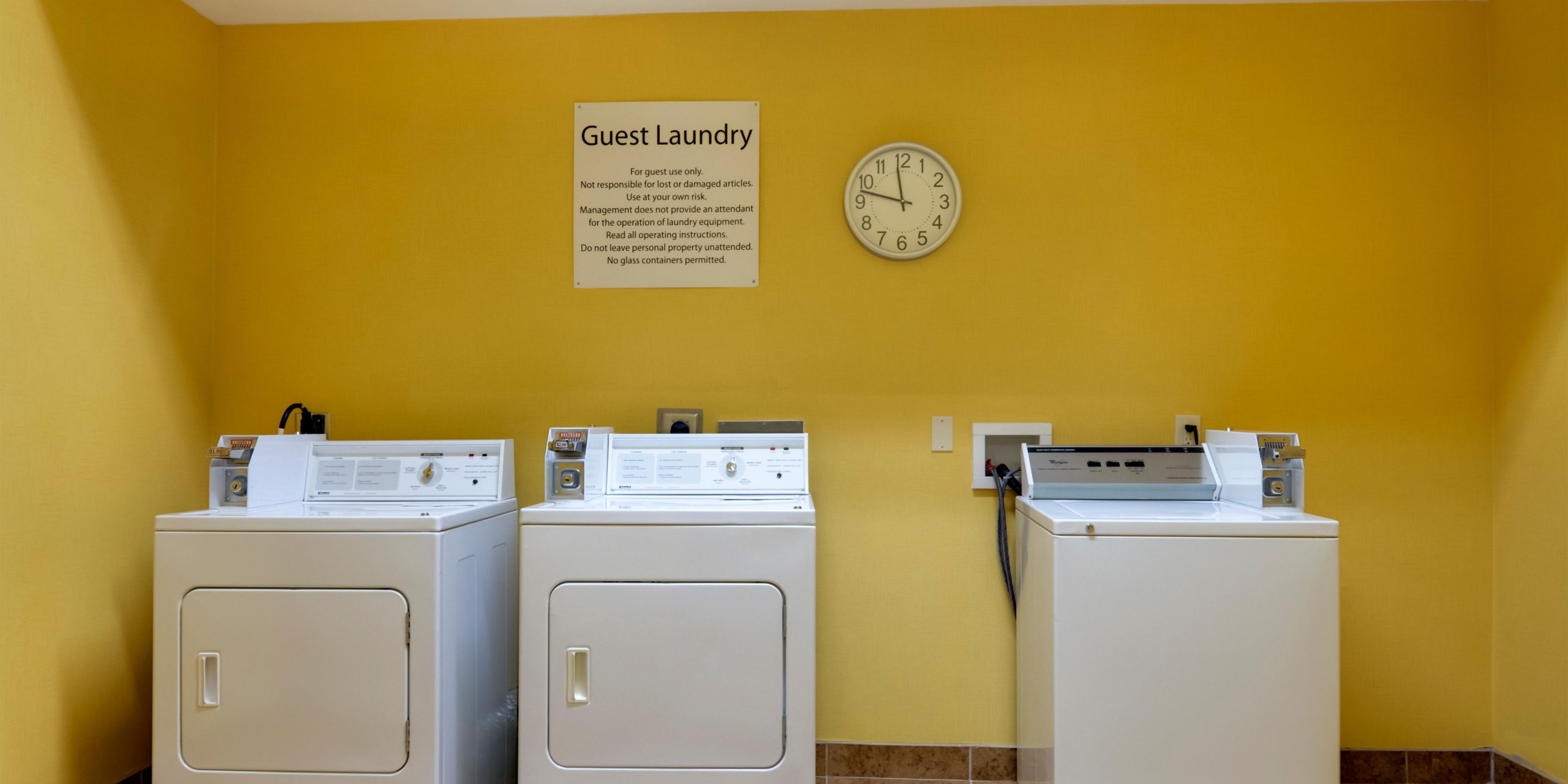 On-site Guest Self-Laundry Facilities
Hours of Operation: 6:00 AM - 11:00 PM