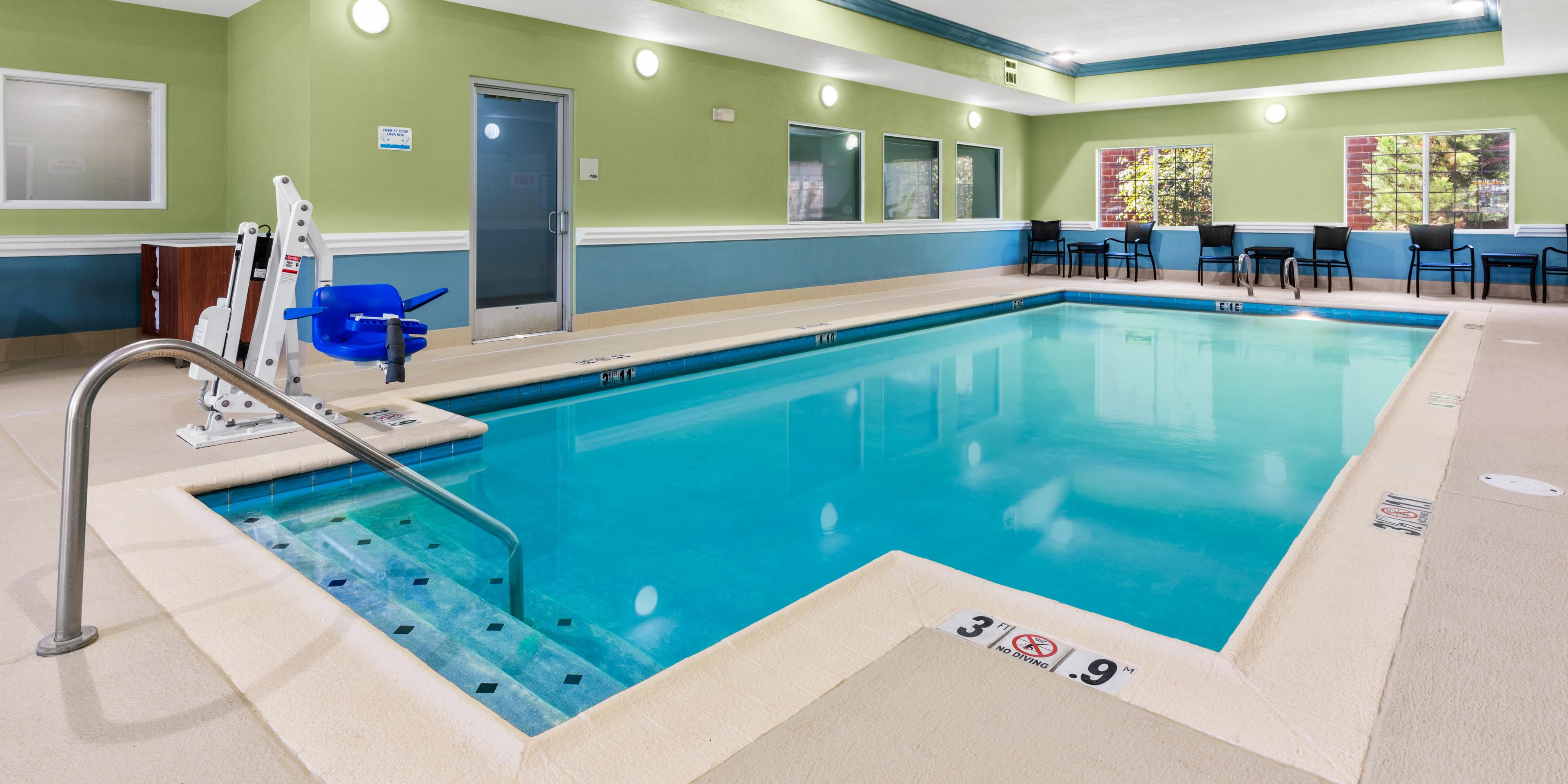 Take a dip in our indoor swimming pool, open for your enjoyment.