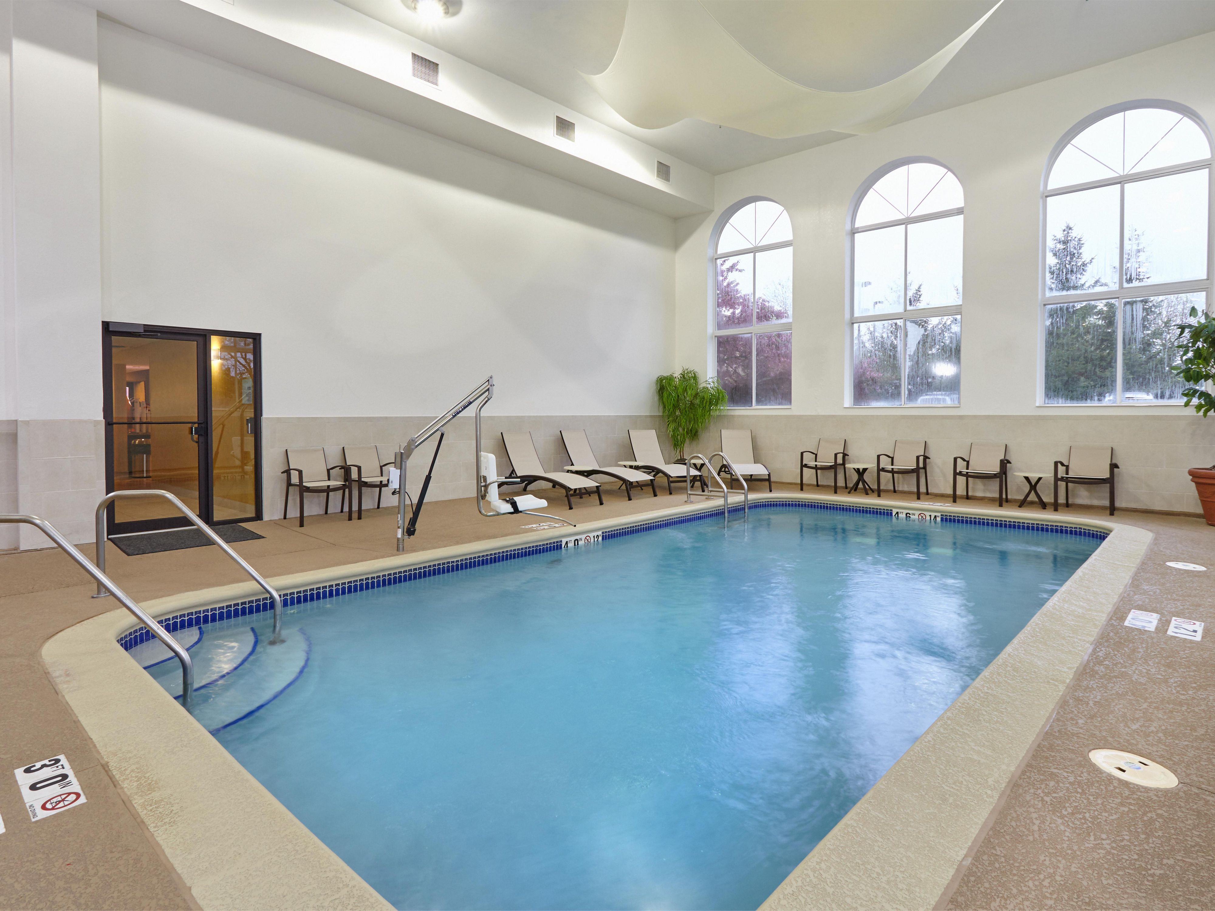 Take a dip in our indoor heated pool daily 6:00 AM - 10:00 PM.