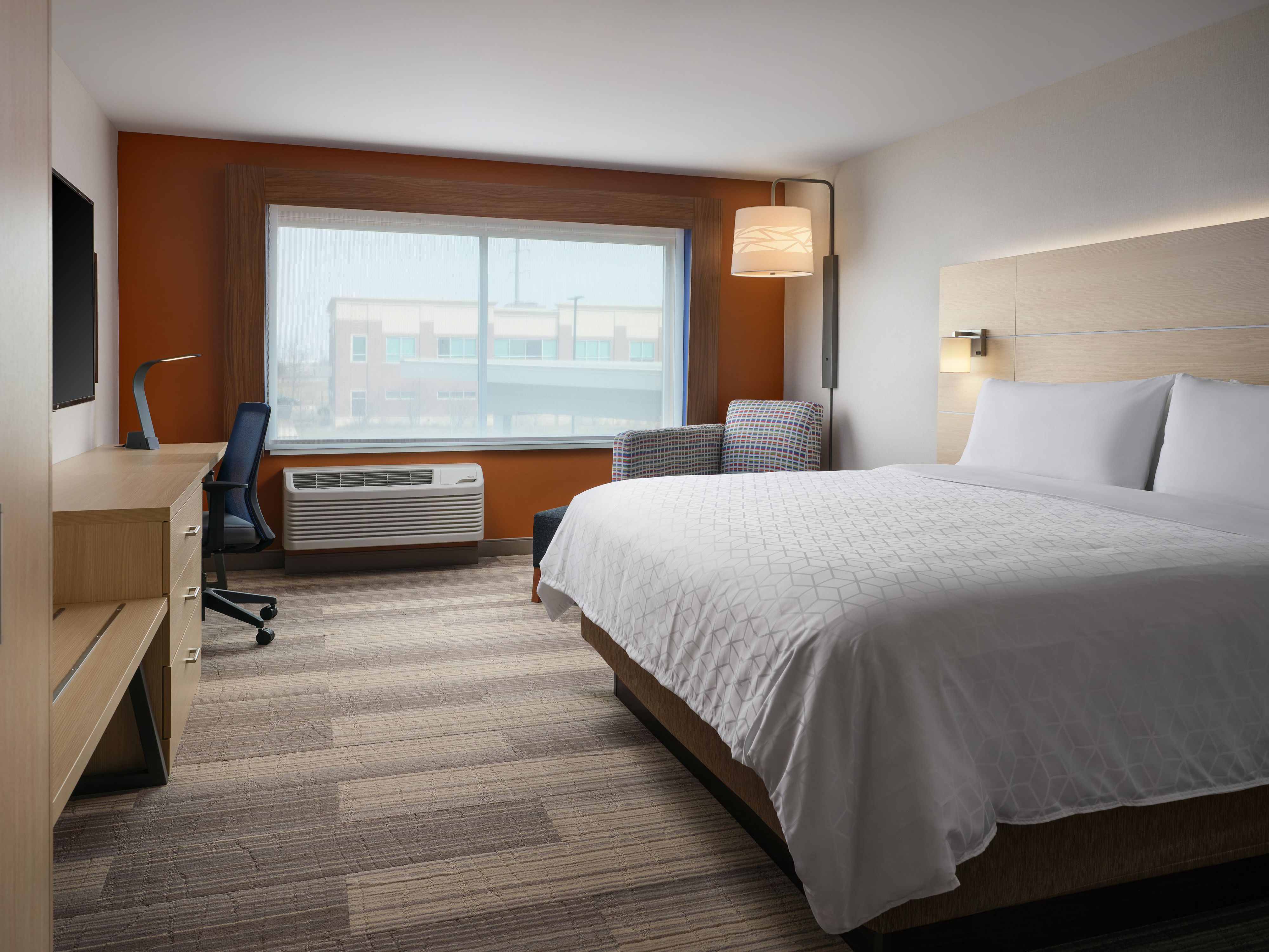 The Holiday Inn Express & Suites Lockport, IL features brand new guestrooms with free WiFi, flat screen TVs, microwaves, mini-refrigerators, and plenty of easily accessible outlets and USB connections.