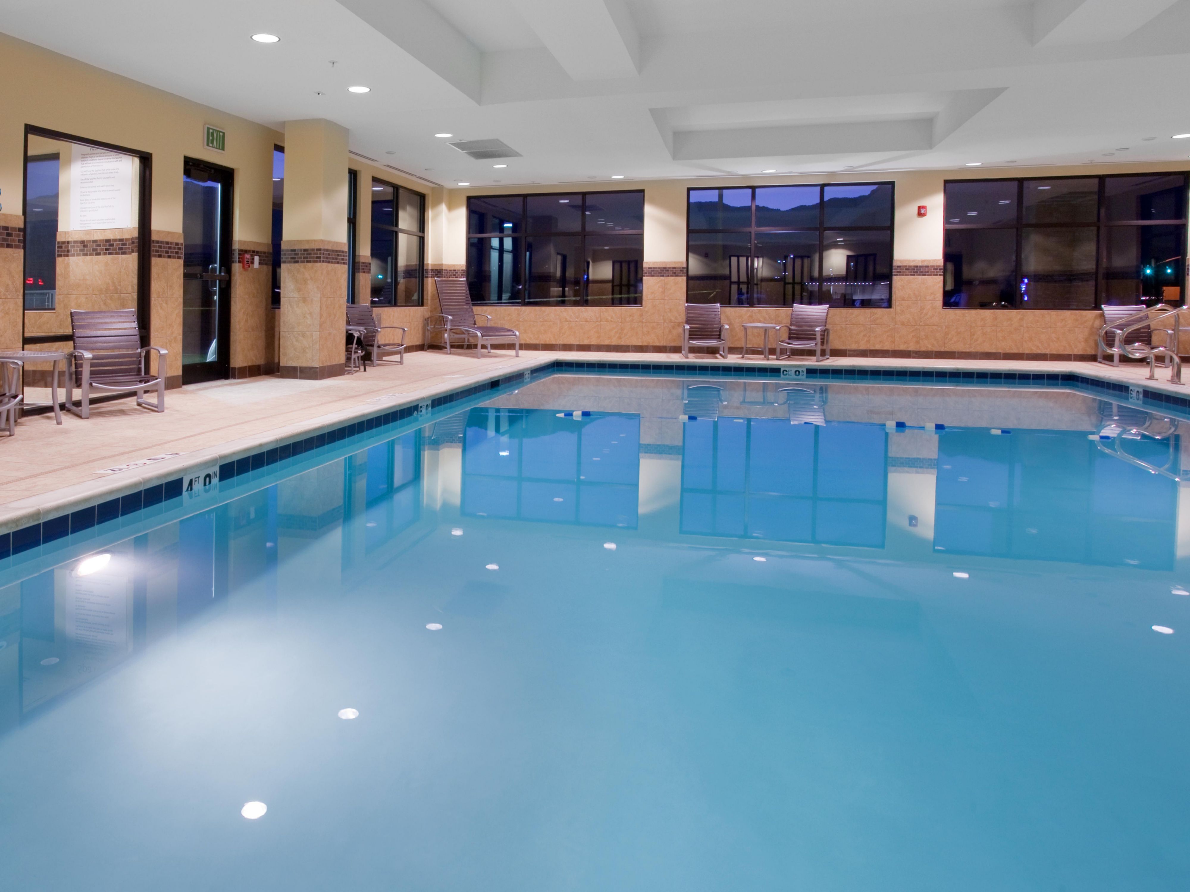 Splash in the spacious, heated pool at our hotel!