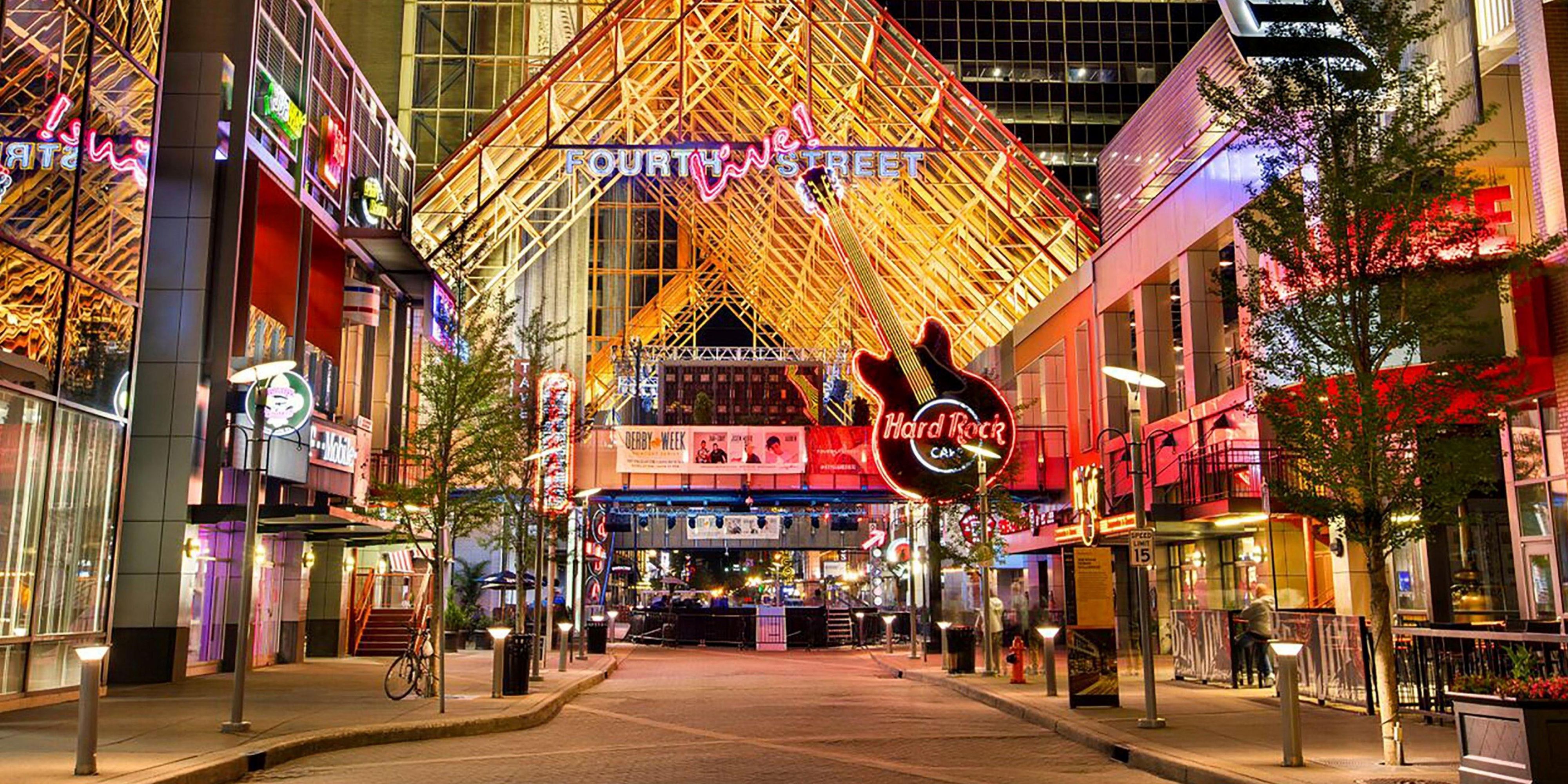 Stay with us and be within blocks of walking to the famous 4th Street Live with plenty of music, food, drinks, and shopping. 