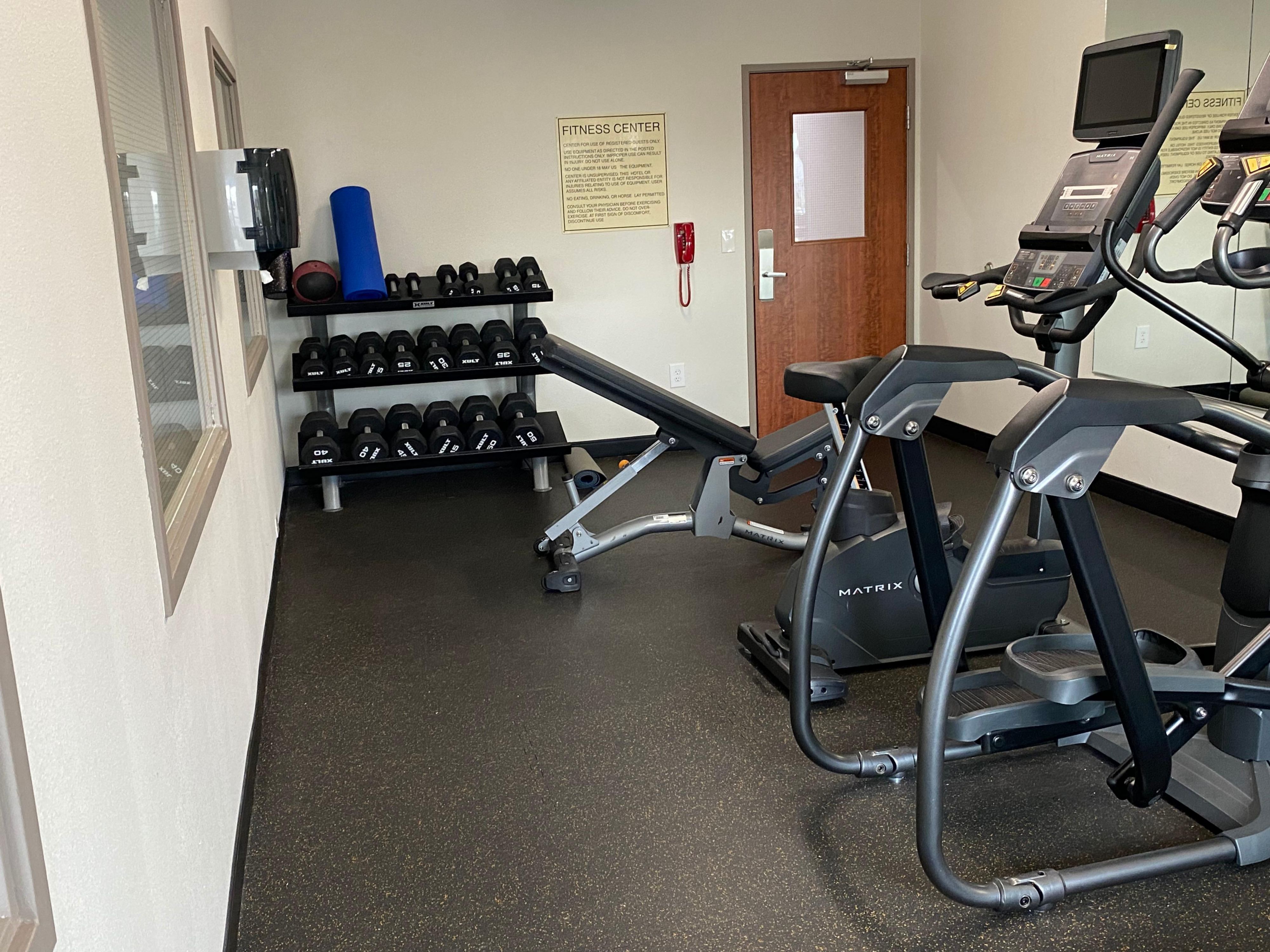 Don't miss out on your workout routine when on the road. Enjoy our complimentary 24-hour fitness center available to all our guests.