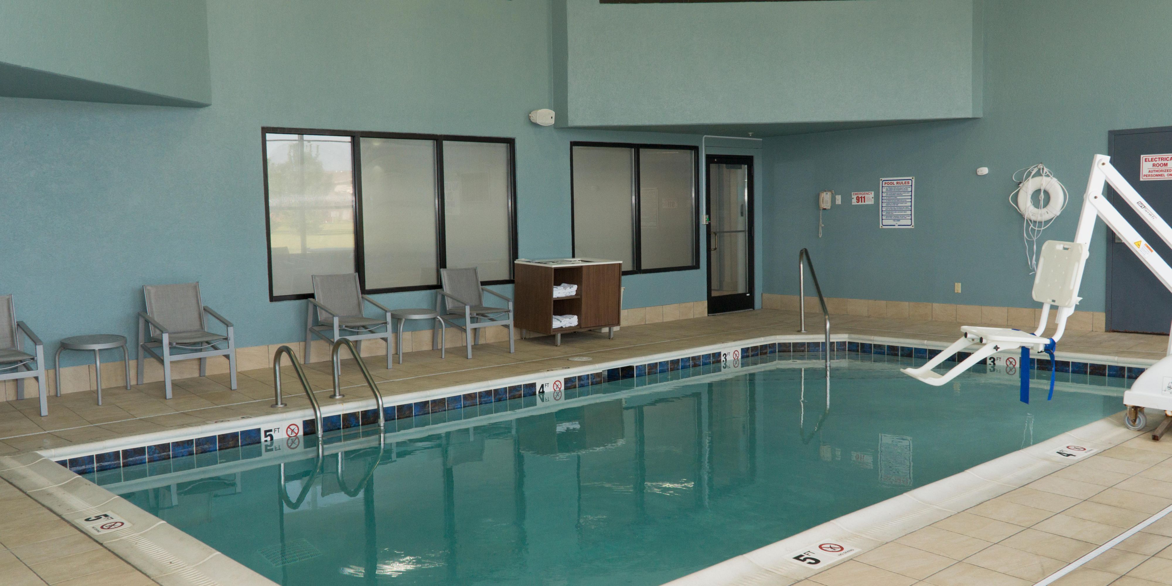Regardless of the weather outside, you can enjoy our indoor pool from 10 am to 10 pm daily. 