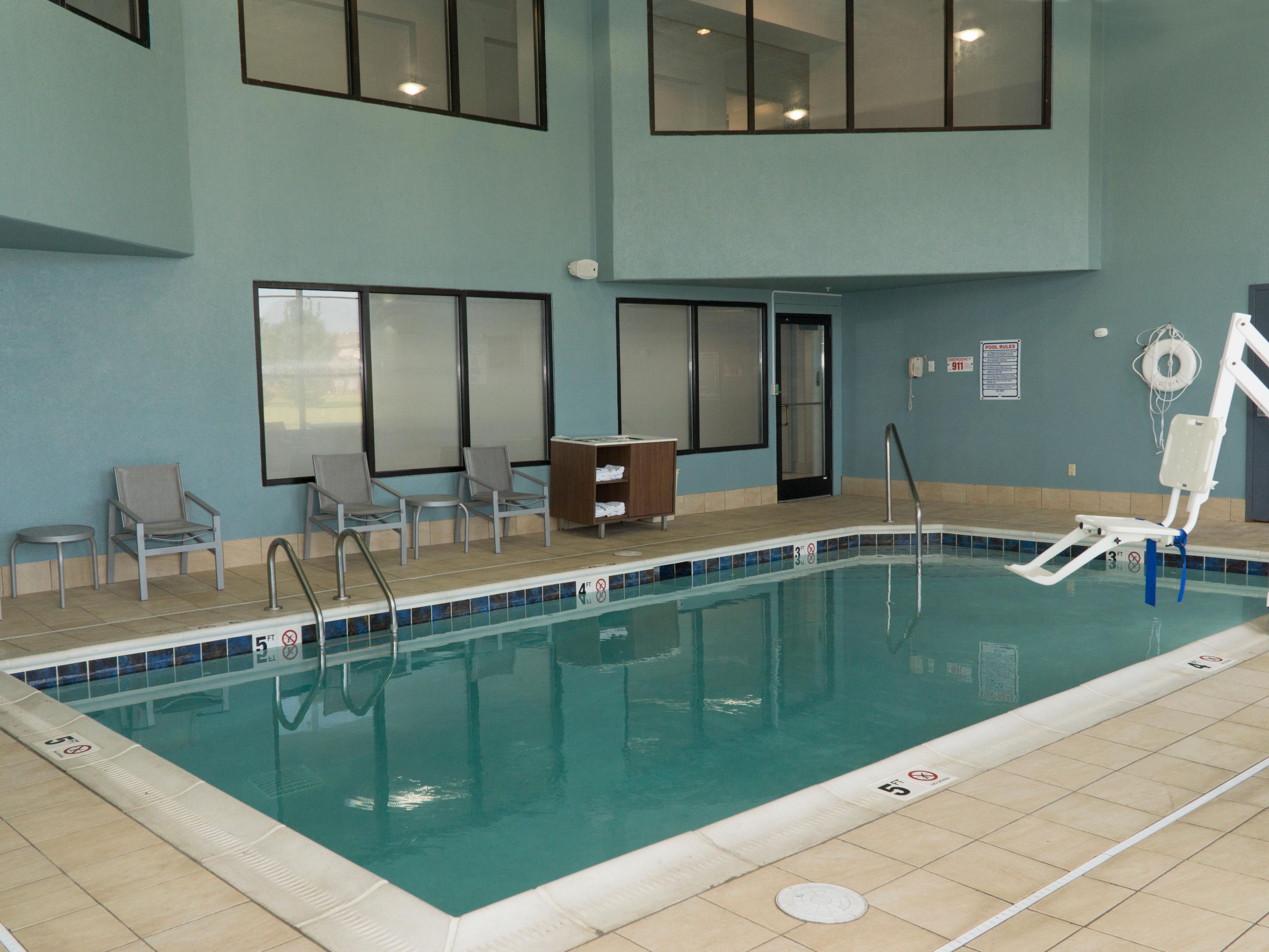 Regardless of the weather outside, you can enjoy our indoor pool from 10 am to 10 pm daily. 