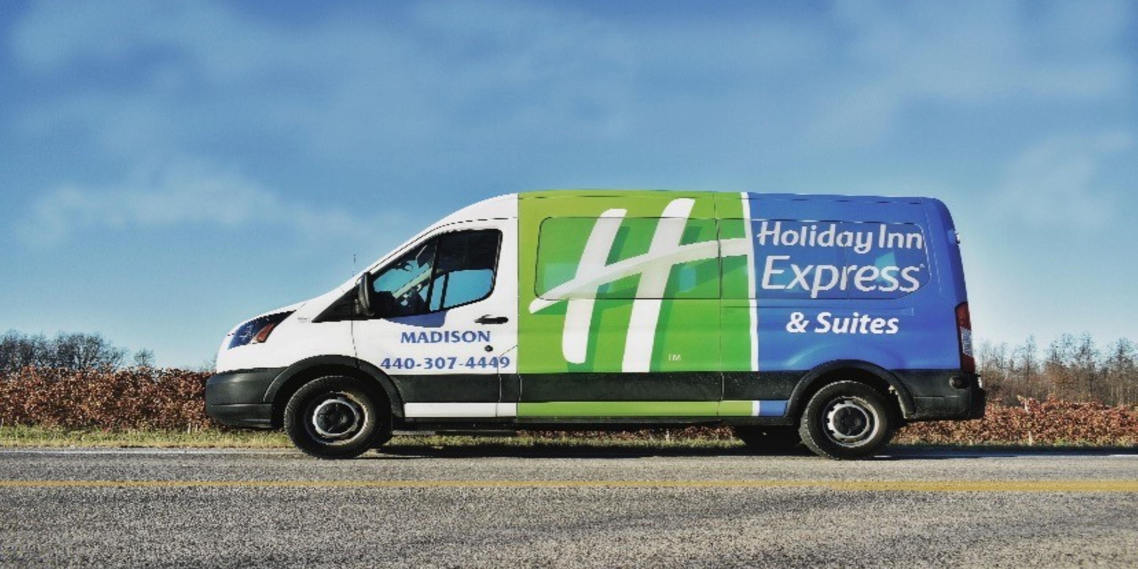 The Holiday Inn Express in Madison OH is located in the Grand River Valley,  25+ wineries, distilleries, & breweries.  Our hotels offers wine shuttles 7 days a week. We are here to drive, as you experience all the great wines Ohio's Wine Country has to offer. Reservations & advance deposits are required. More information please call hotel. 