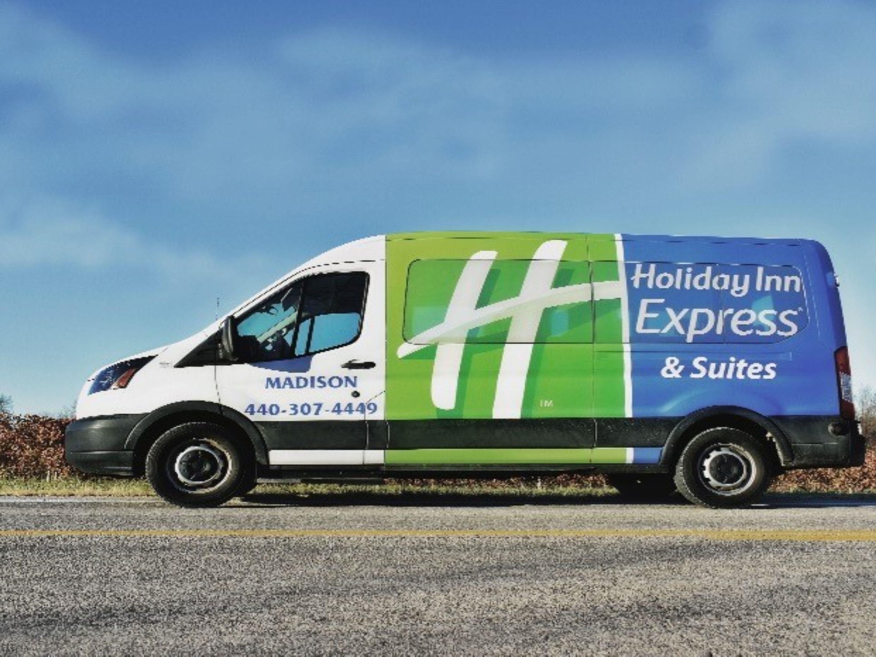 The Holiday Inn Express in Madison OH is located in the Grand River Valley, 25+ wineries, distilleries, & breweries. Our hotel offers wine shuttles 7 days a week. We are here to drive, as you experience all the great wines Ohio's Wine Country has to offer. Reservations & advance deposits are required. For more information, please call hotel.