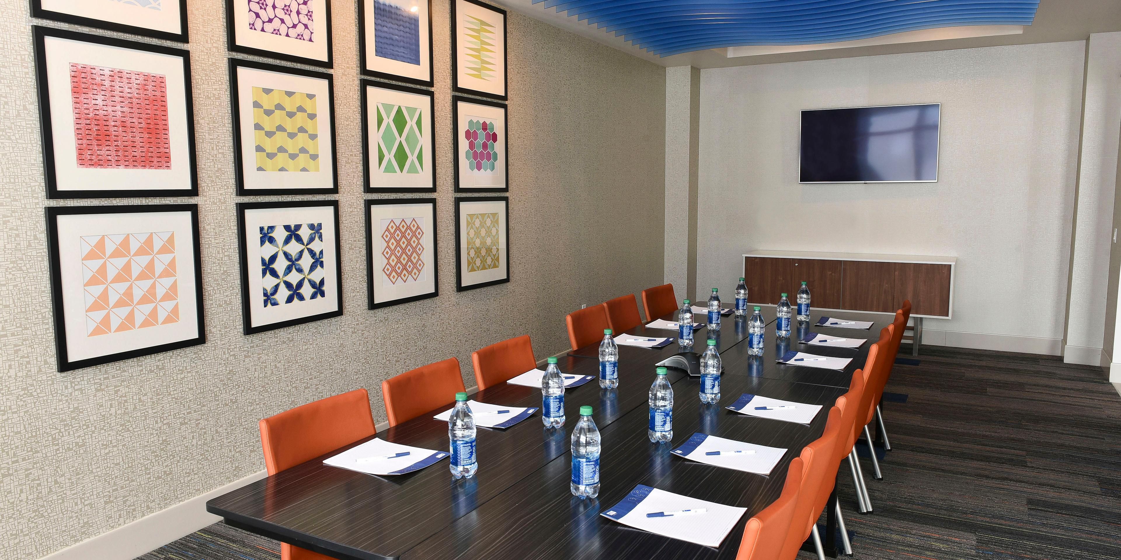 Our sleek breakout rooms are perfect for you and your small teams to socially distance.  Meeting room sits up to 16 comfortably to socially distance 6 feet apart. 
