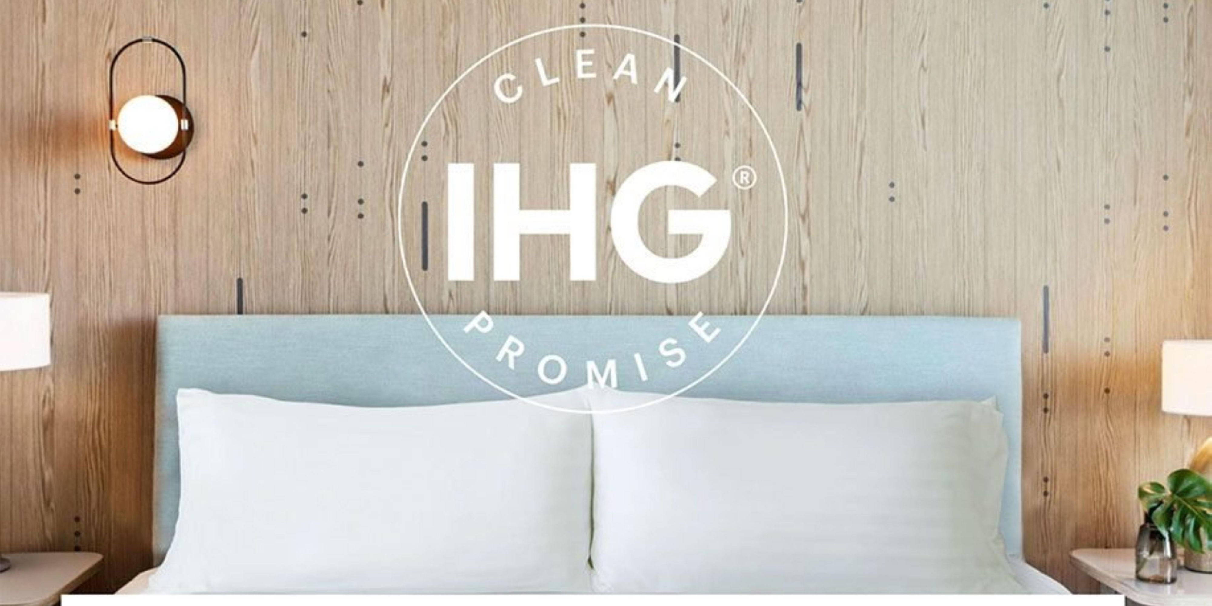 IHG Way of Clean includes deep cleaning with hospital-grade disinfectants, and guests can expect to see evolved procedures throughout the hotel, which may include reduced contact at check-in, touch-less transactions, front desk screens, sanitizer stations, sanitized key-cards, paperless check-out.
