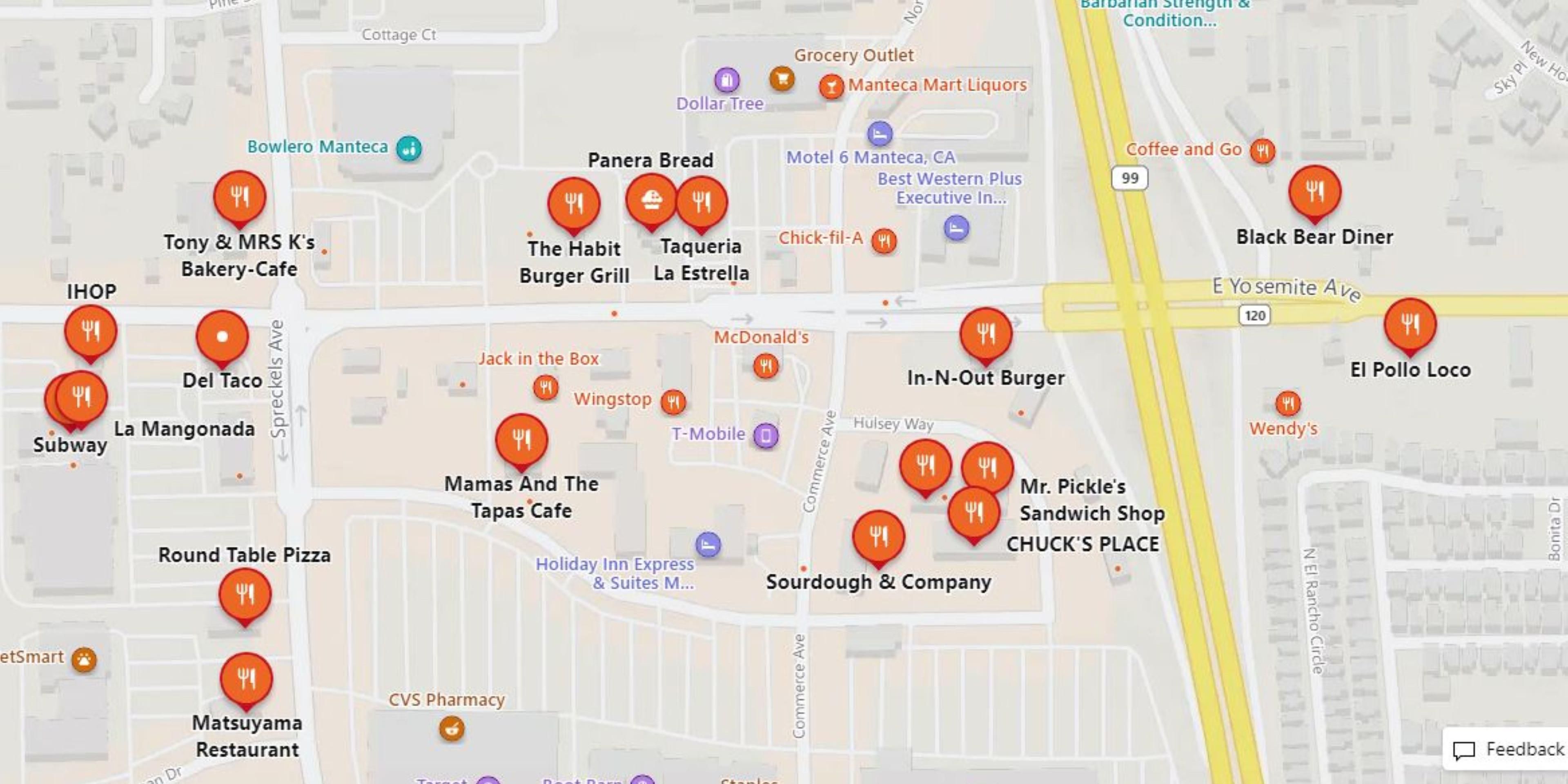We have several restaurants within walking distance In-n-Out, Chick fil a, KFC, Uno BBQ, Rising Cain's, Habit Burger, Panera, Sourdough and many more.  