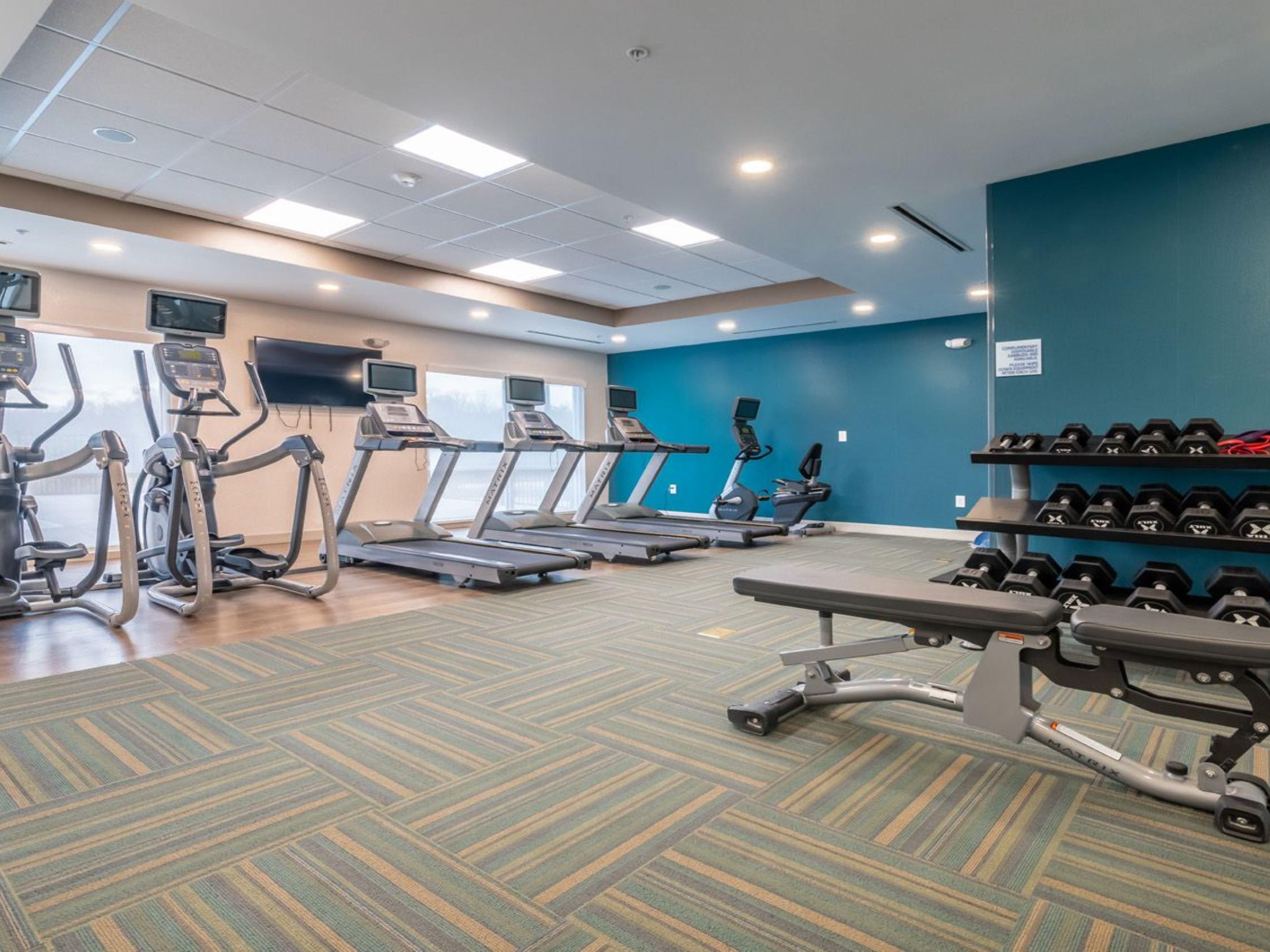 Work out in our new fitness center with brand new equipment. 