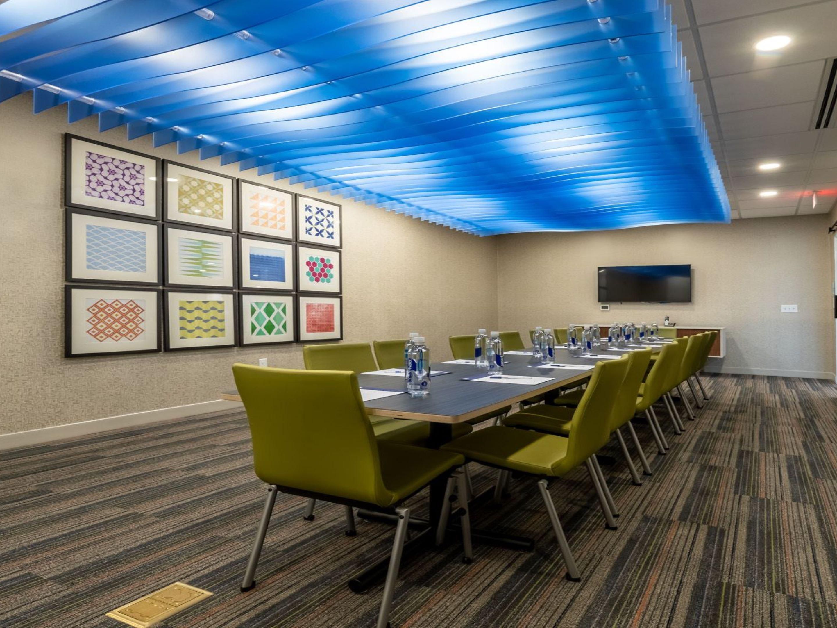We have a small meeting room available for small parties (email hotel GM for pricing). The room will accommodate up to 25 people and can be set in a few ways with tables and chairs (included in room rental).