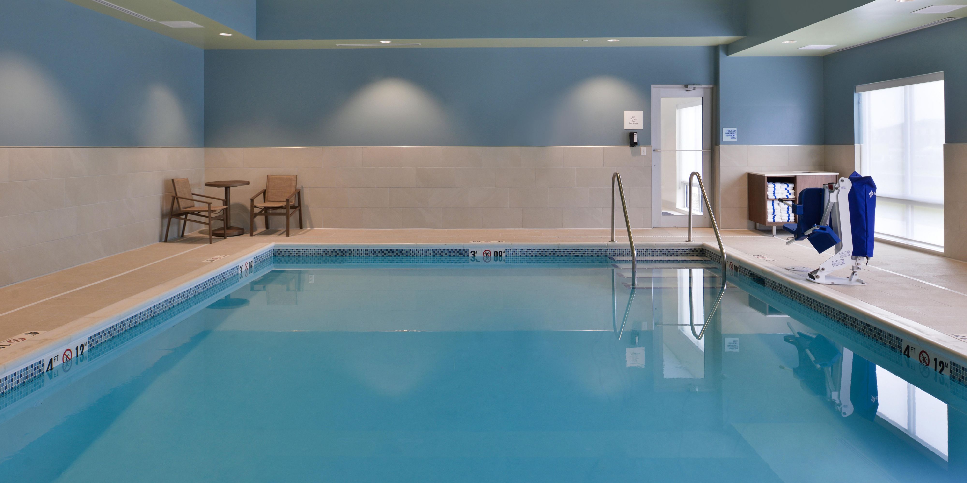 Our hotel is equipped with an indoor heated pool and a Fitness Center.

Fitness Center includes both weights and cardio equipment. 