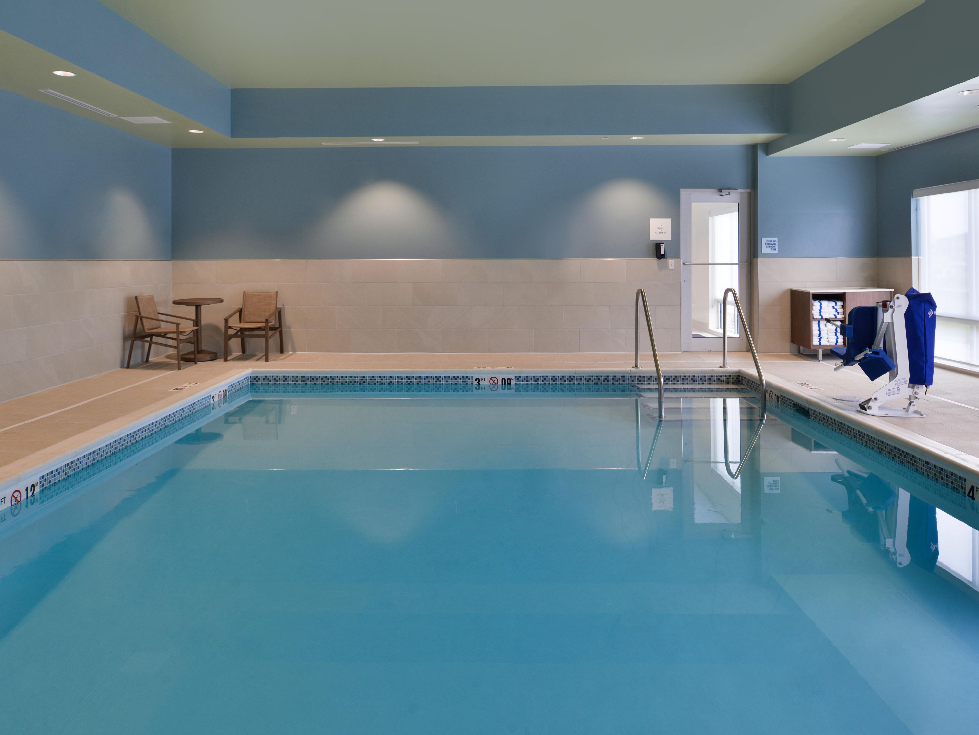 Our hotel is equipped with an indoor heated pool and a Fitness Center.

Fitness Center includes both weights and cardio equipment. 