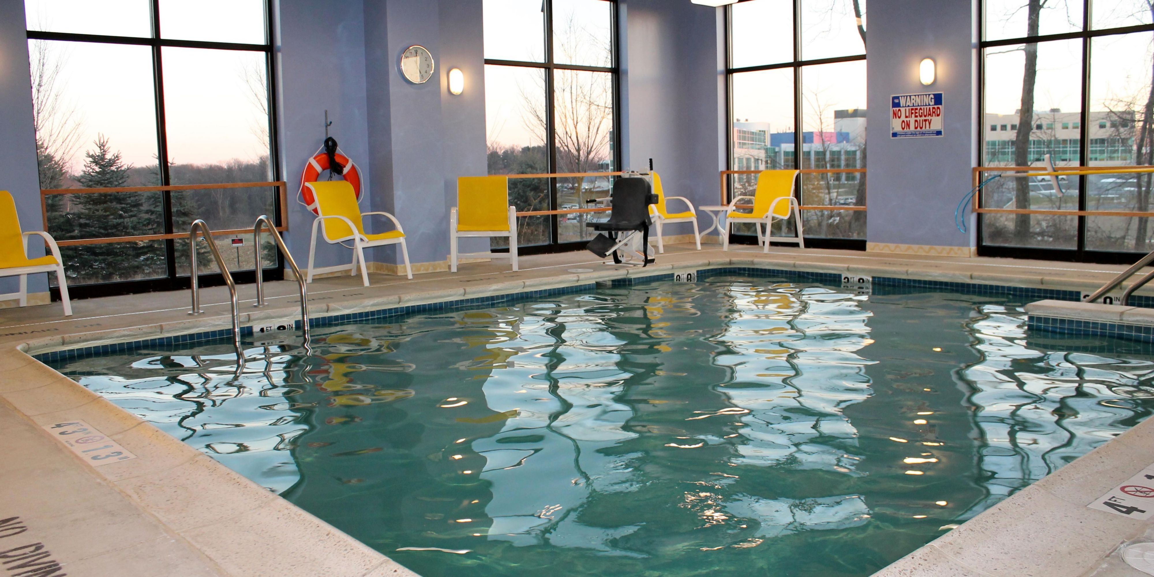Our Indoor Pool is open!  Looking for a staycation or just travelling through the area, our pool and warm and ready to help you relax! 