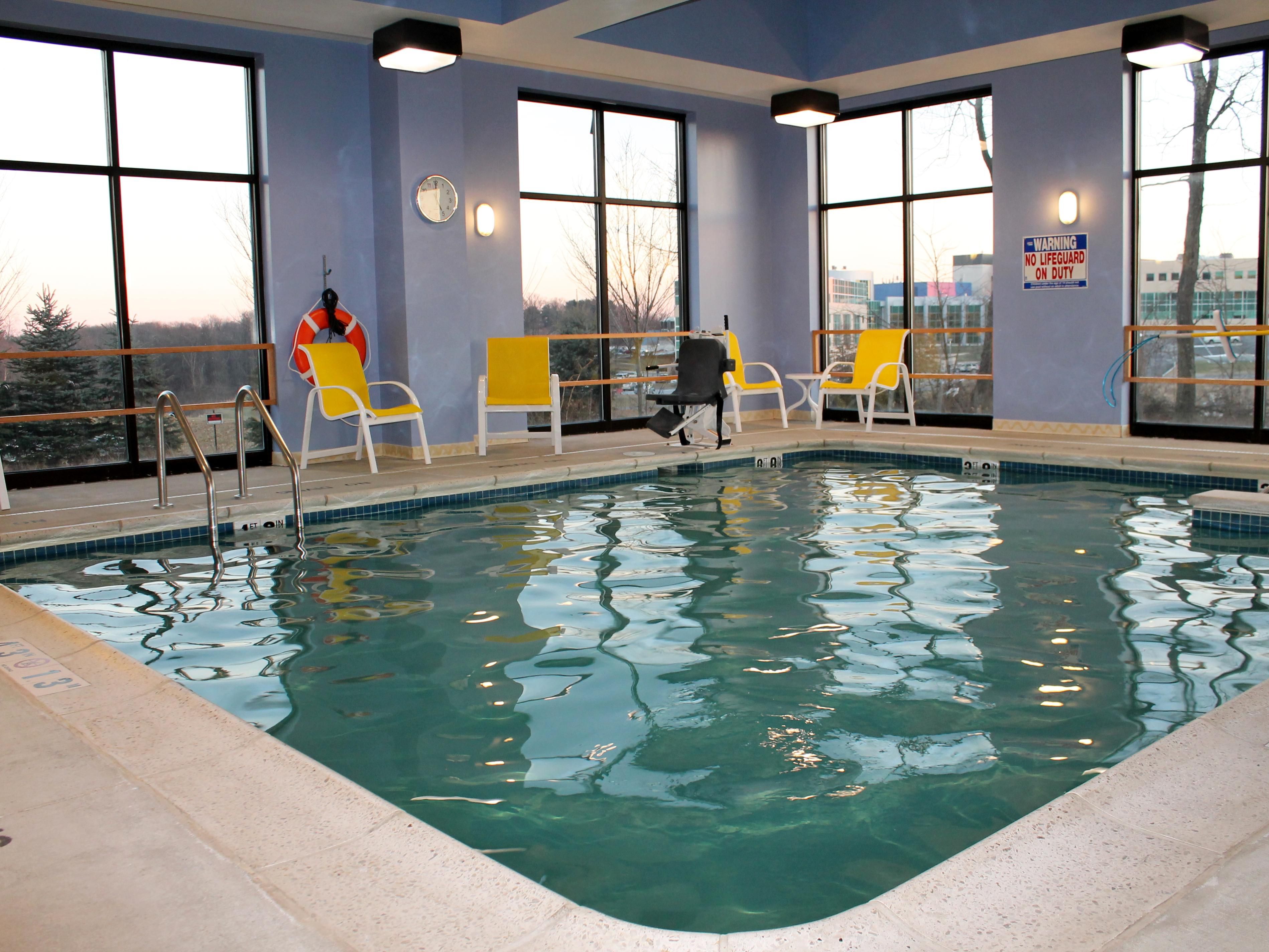 Our Indoor Pool is open! Looking for a staycation or just travelling through the area, our pool and warm and ready to help you relax! 