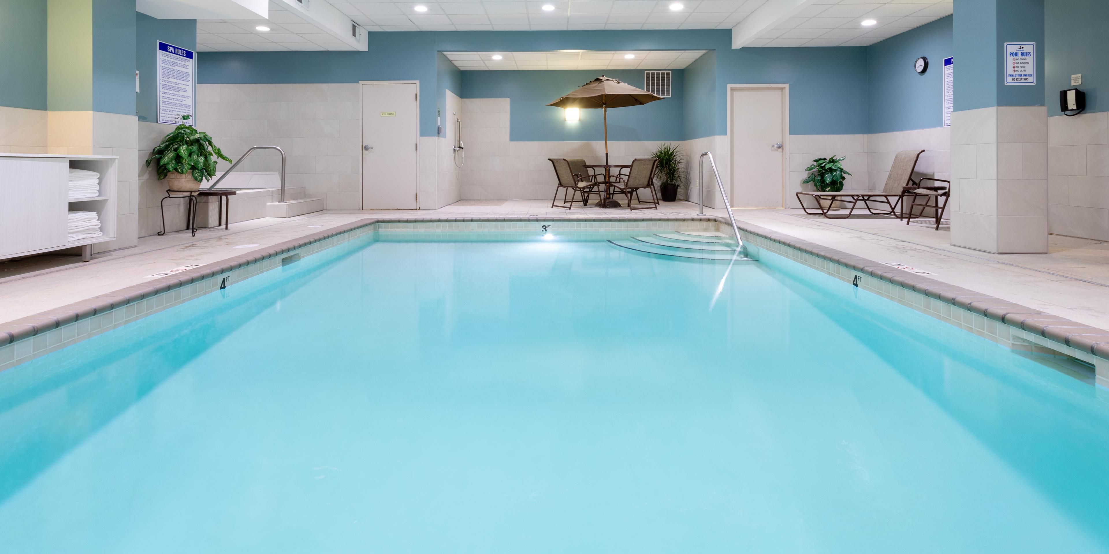 Our indoor heated pool is a favorite of kids and families. 
Take a swim or relax in the hot tub.
