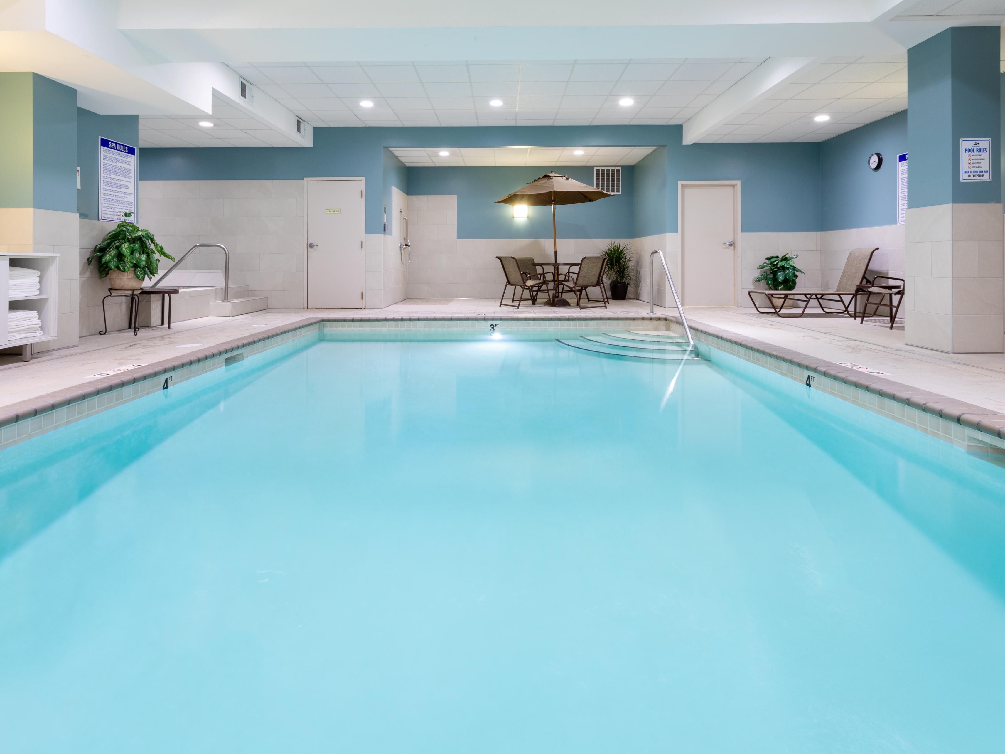 Our indoor heated pool is a favorite of kids and families. 
Take a swim or relax in the hot tub.