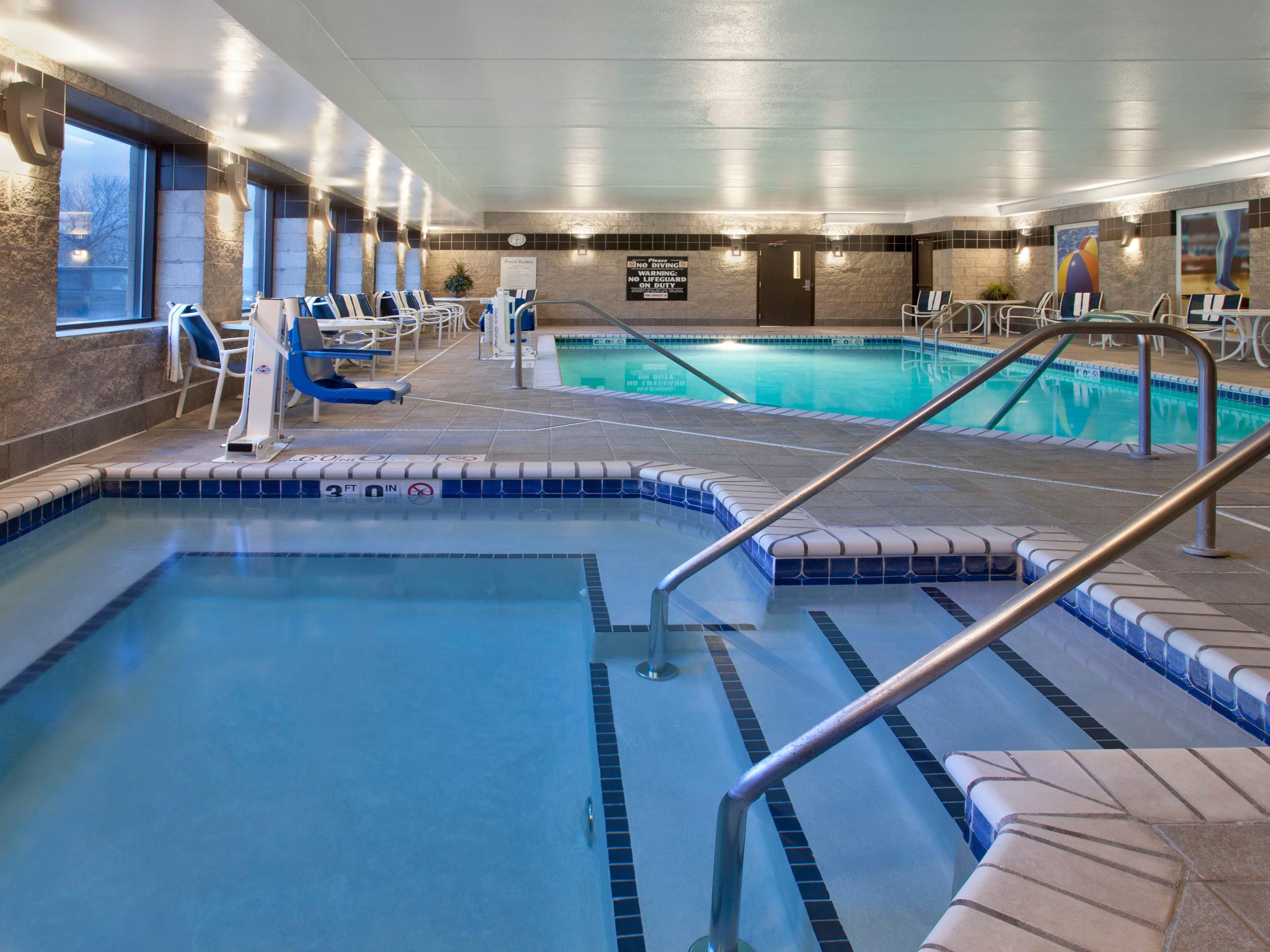 Enjoy a leisurely dip in our pool and hot tub.