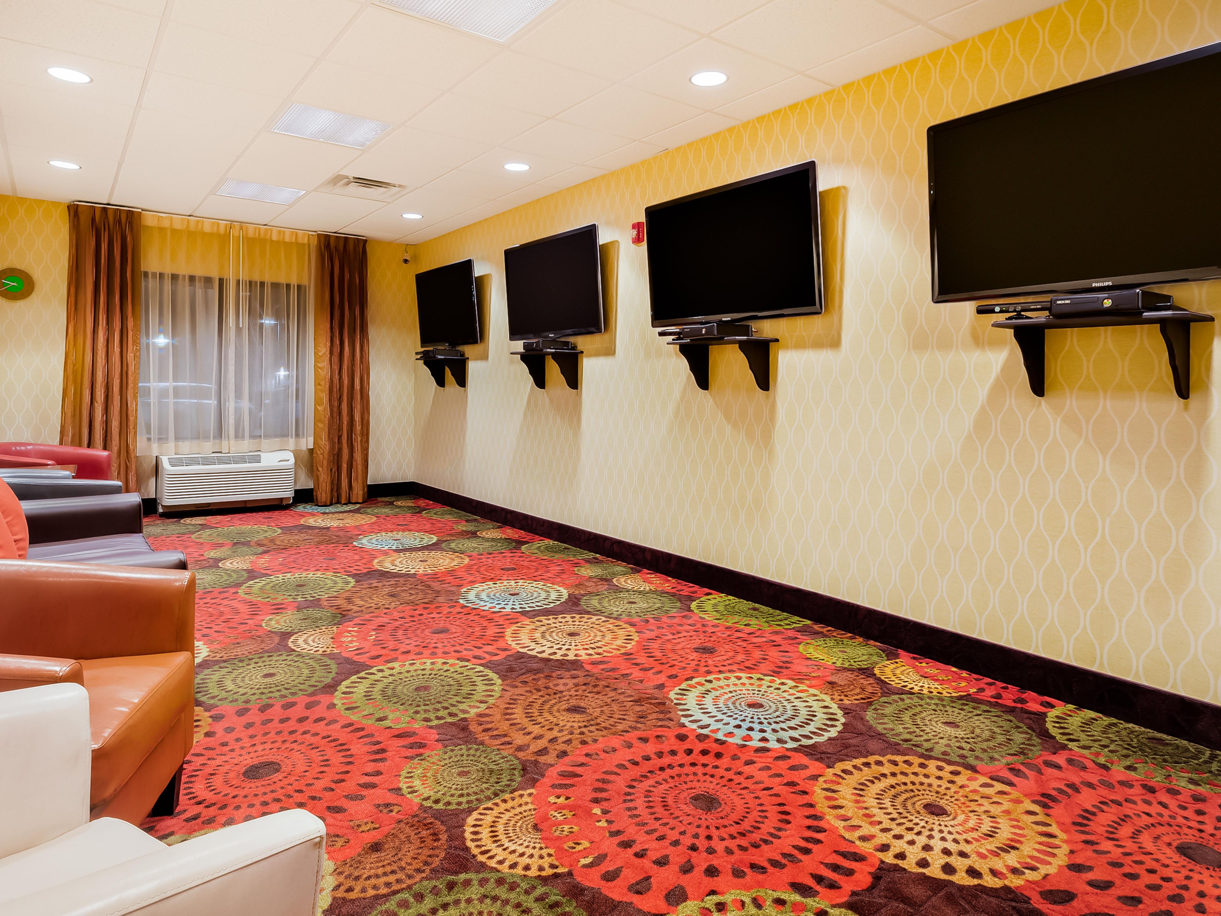 Whether you're traveling for business or pleasure, enjoying some solo time or an outing with the whole family, you'll find it easy to stay entertained with our on-site Game Room. The Game Room features four 50 inch TV with Xbox 360 Kinect consoles and video games. We don't play around when it comes to playtime!