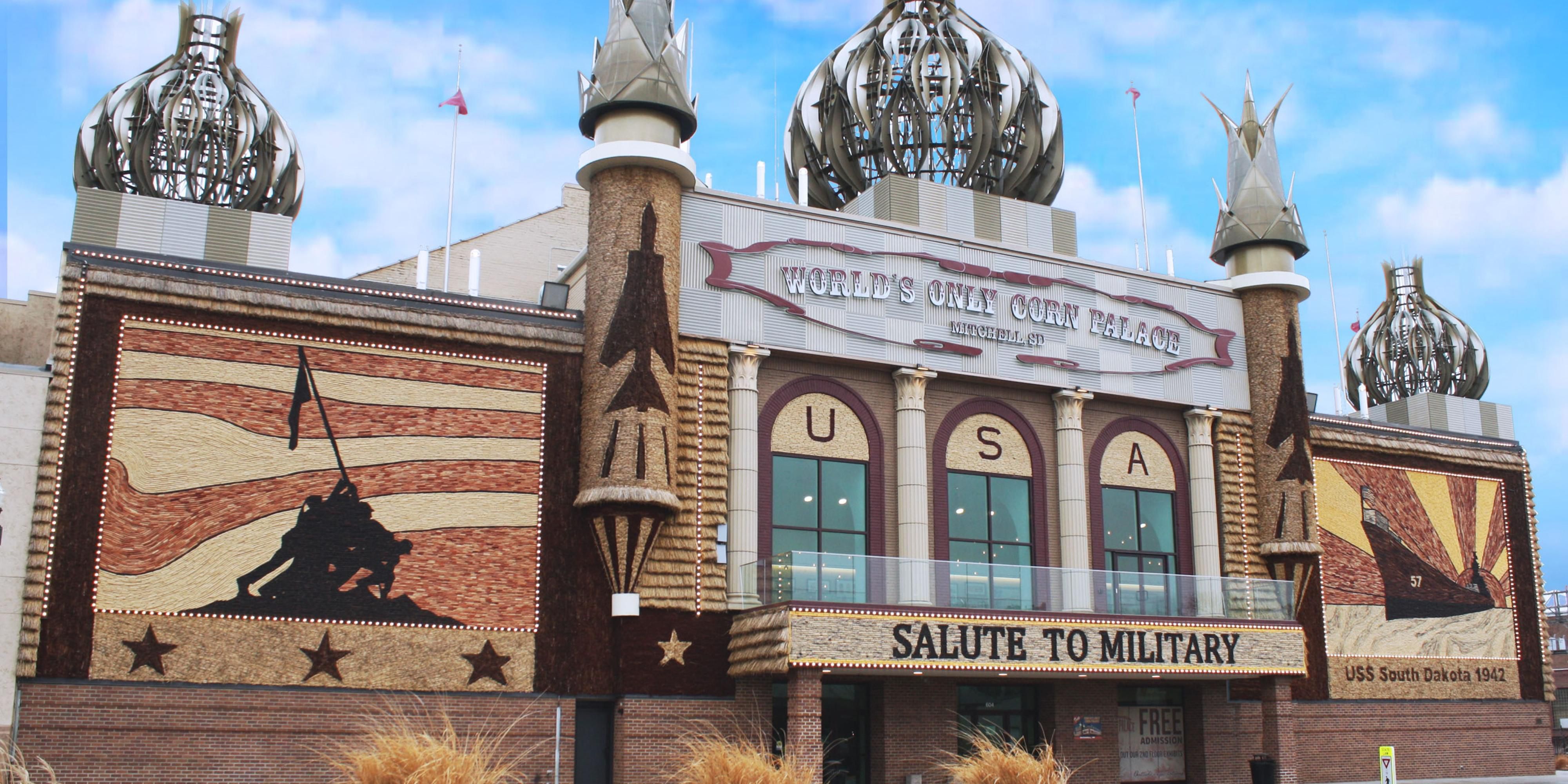 The Corn Palace, commonly advertised as The World's Only Corn Palace. The Mitchell Corn Palace is a multi-purpose facility. It stands as a majestic, uniquely American, folk art icon on the rolling prairies of South Dakota. The Corn Palace lives on because it has a story to tell, about a state and a people who have prevailed. Free admission!