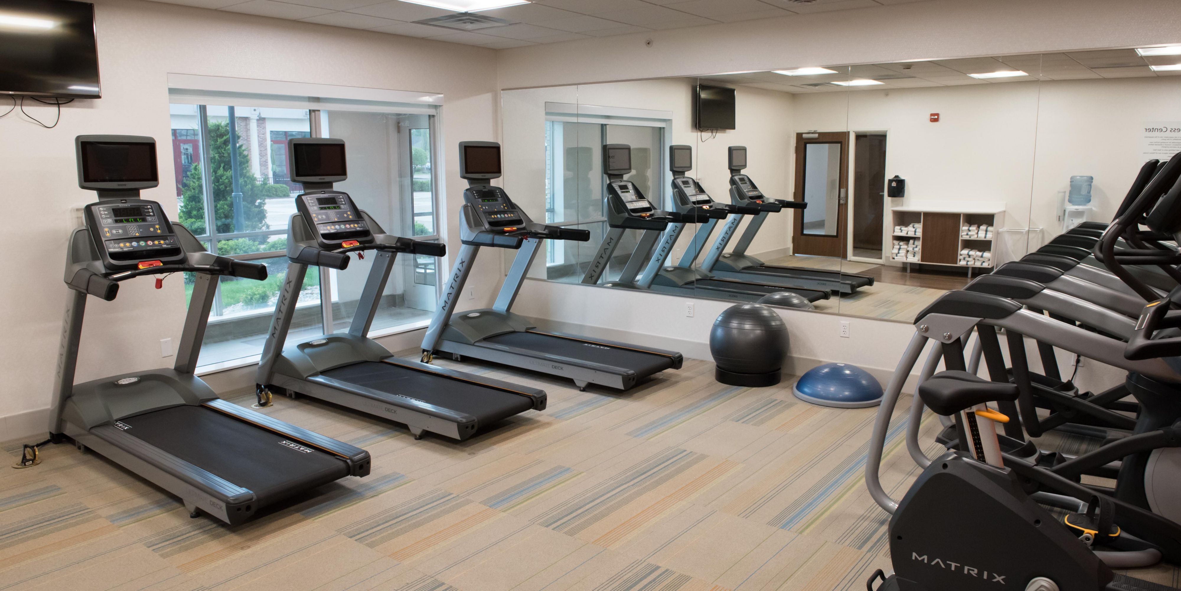 Our 24-hour Fitness Center is the perfect way to stay fit while away from your home fitness center.
