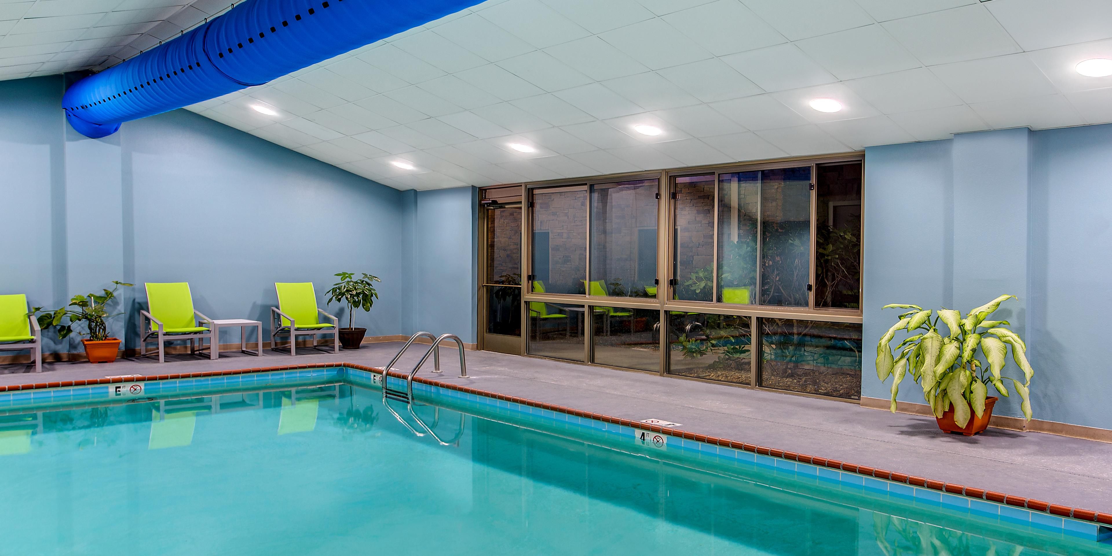 Enjoy our Indoor Heated Pool even in the rain! Our Pool is a great way to relax this summer. Open 8am- 10pm Daily