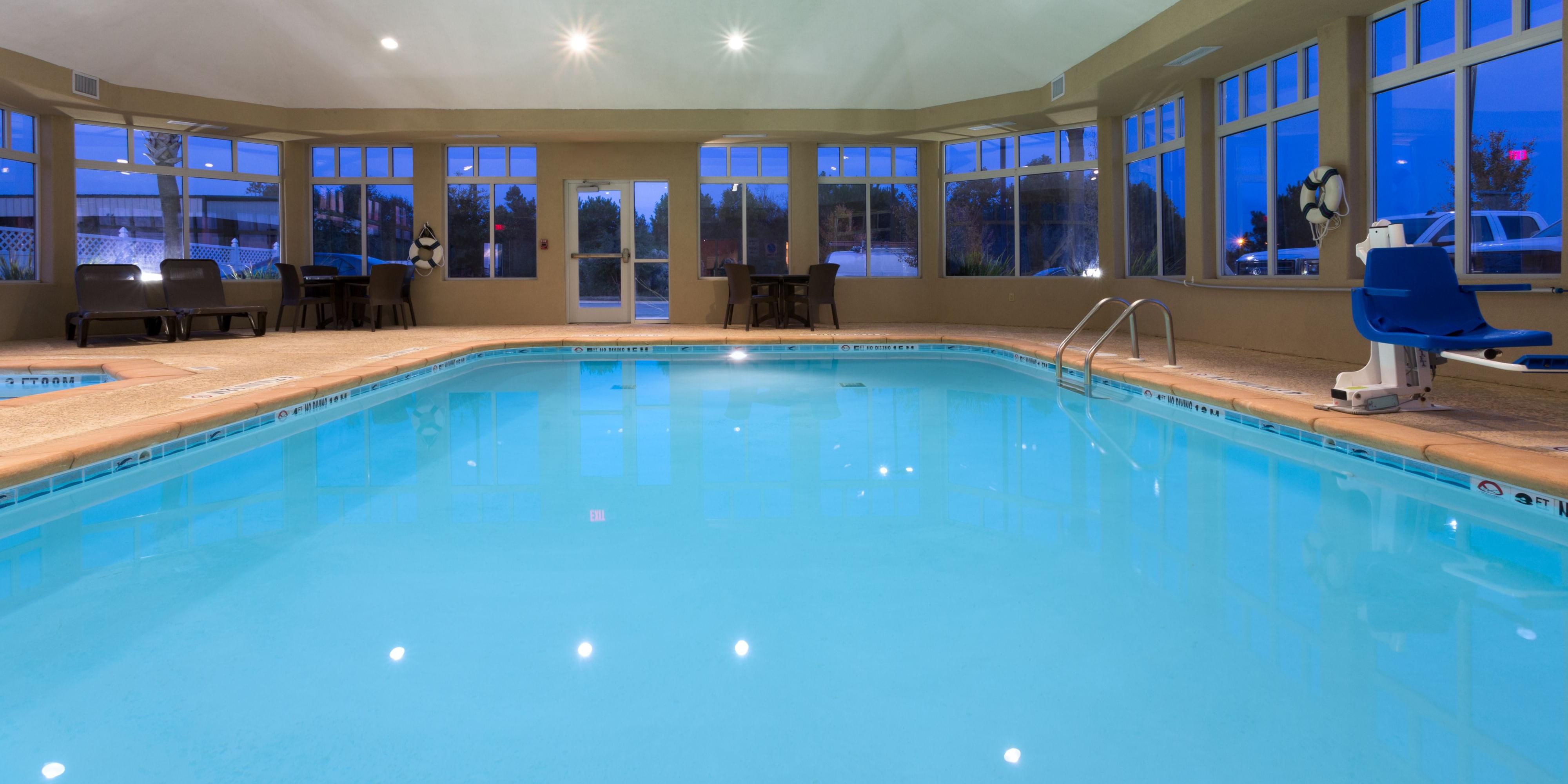 Enjoy our beautiful indoor heated pool and hot tub all year long.  Or take a steam in our Sauna. Whether you are here on business or leisure, you can unwind and take a swim. 