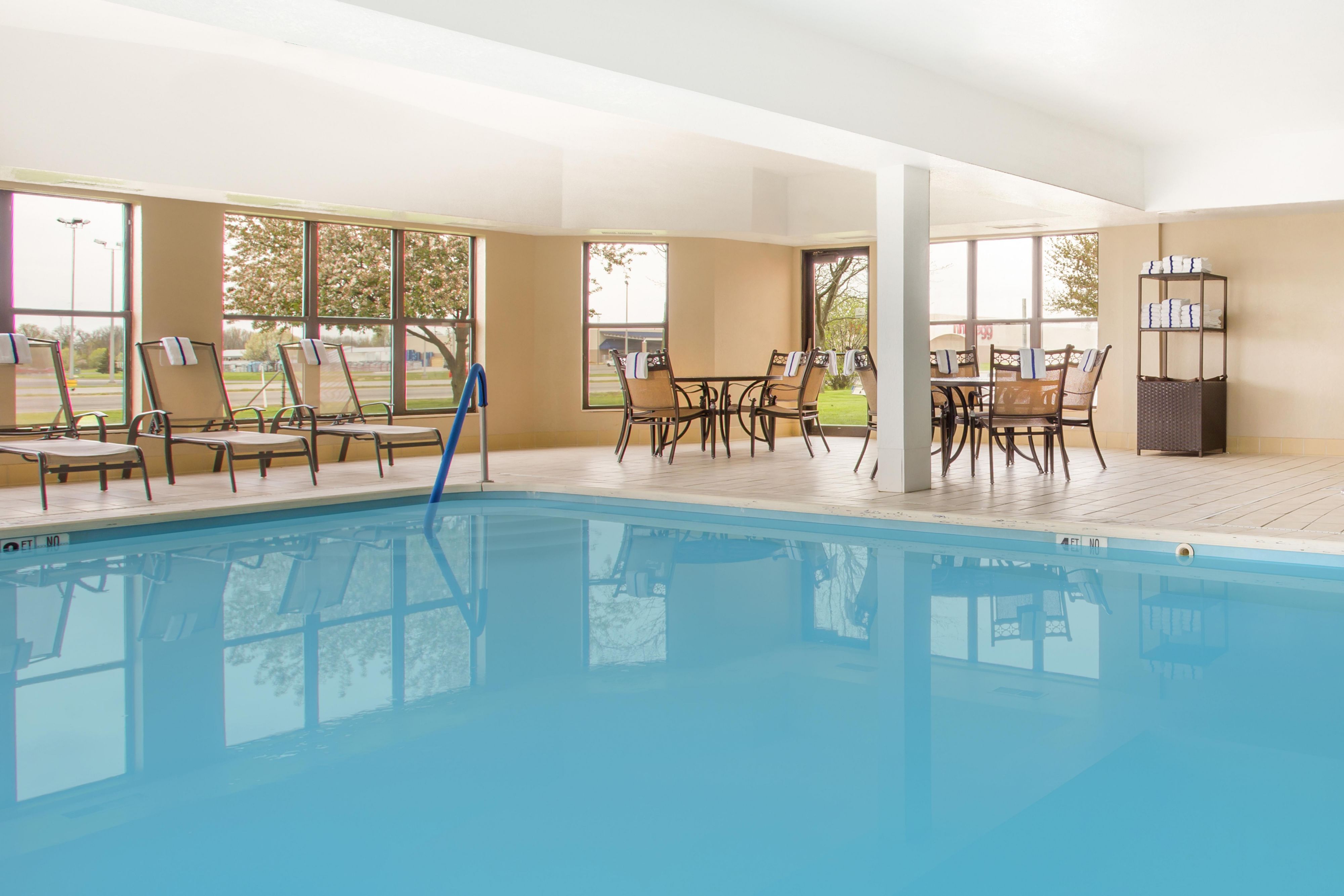 Take a refreshing dip anytime between 8 AM and 11 PM in our indoor pool. It’s the perfect way to relax, get some exercise, or just splash around after a day of meetings or sightseeing. Comfort and convenience come standard here.