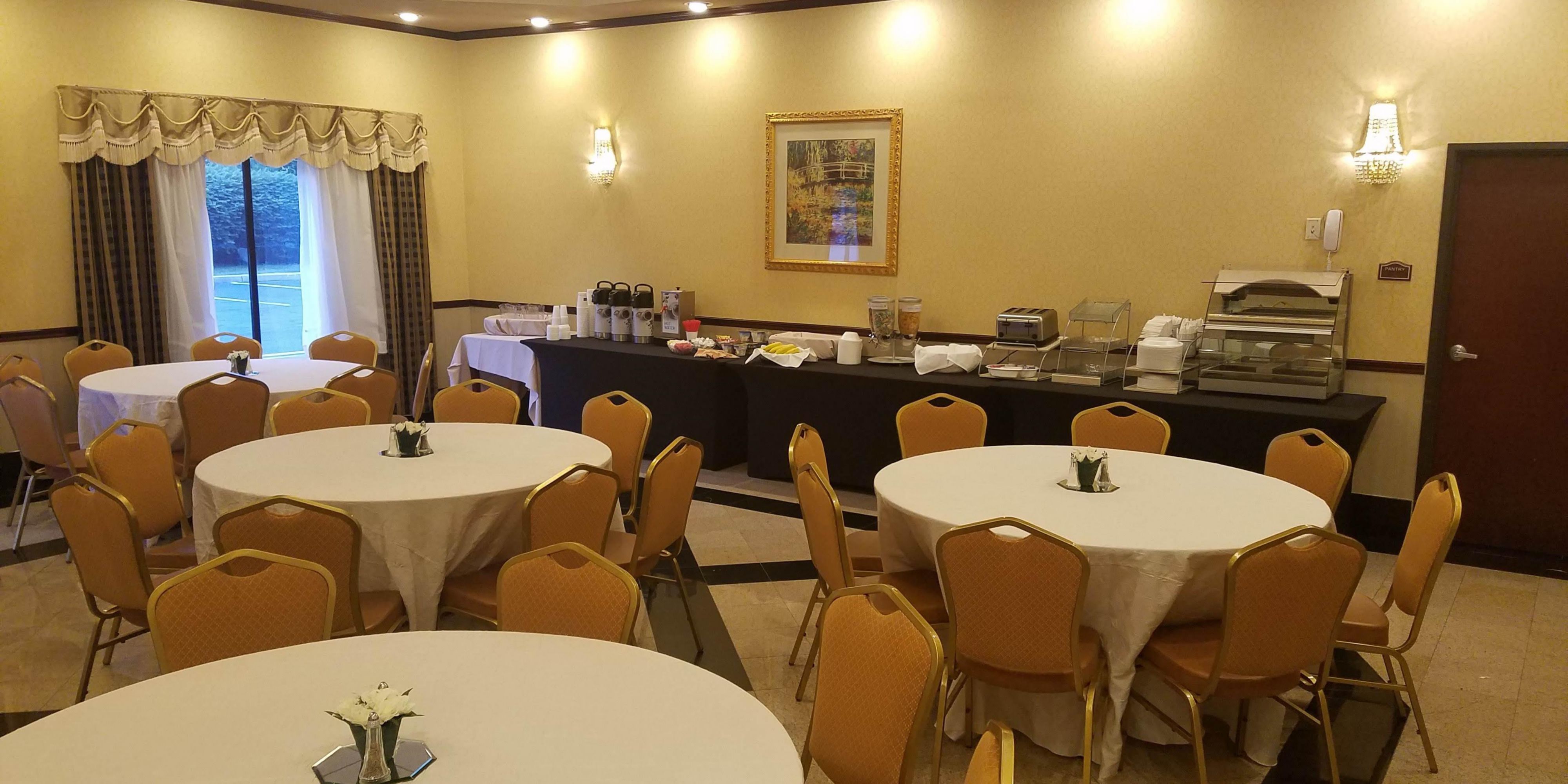 Our Crystal Room is available for your next business meeting or social gathering. 650 sq. ft space available in the set up of your choice. Contact our sales department today for pricing and availability. 