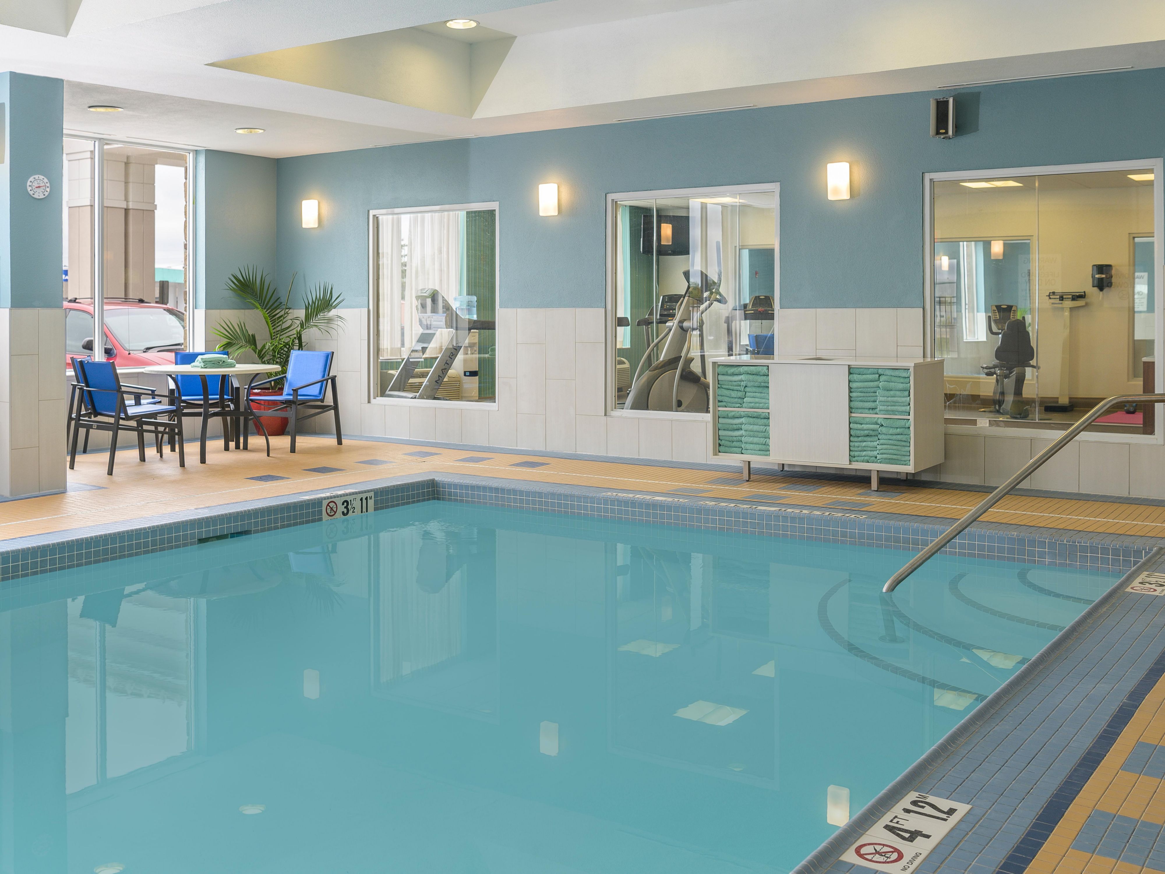 When staying at the Holiday Inn Express North Bay, you can still keep your fitness routine in our exercise room and pool area. 
Please contact us directly via email if you have any questions.