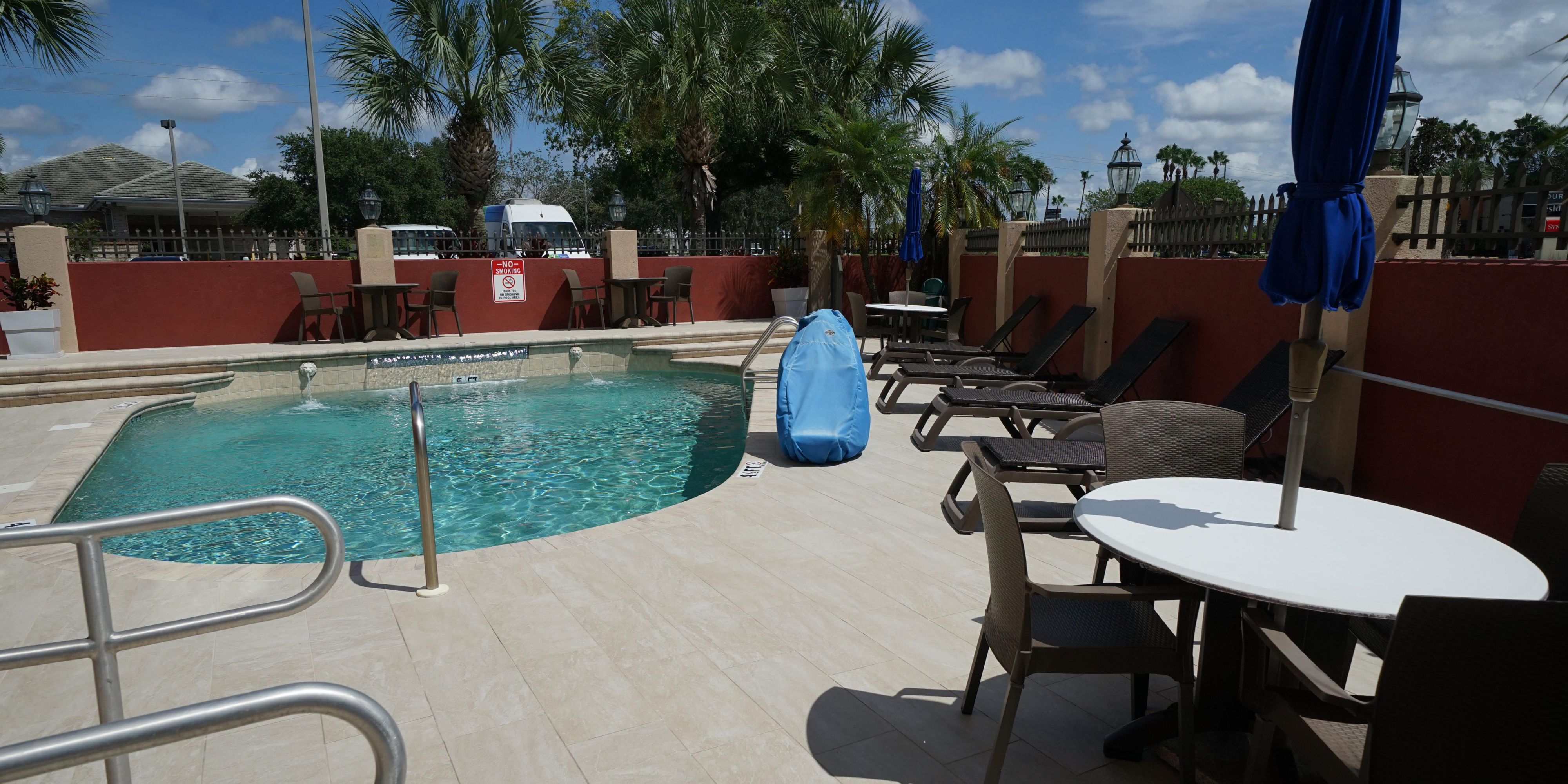 Bask in the Florida sun in the outdoor heated pool or lounge poolside on the brand-new pool deck with modern furniture.  Pool towels are available for your convenience. Hours of Operation: 6:00 AM - 10:00 PM