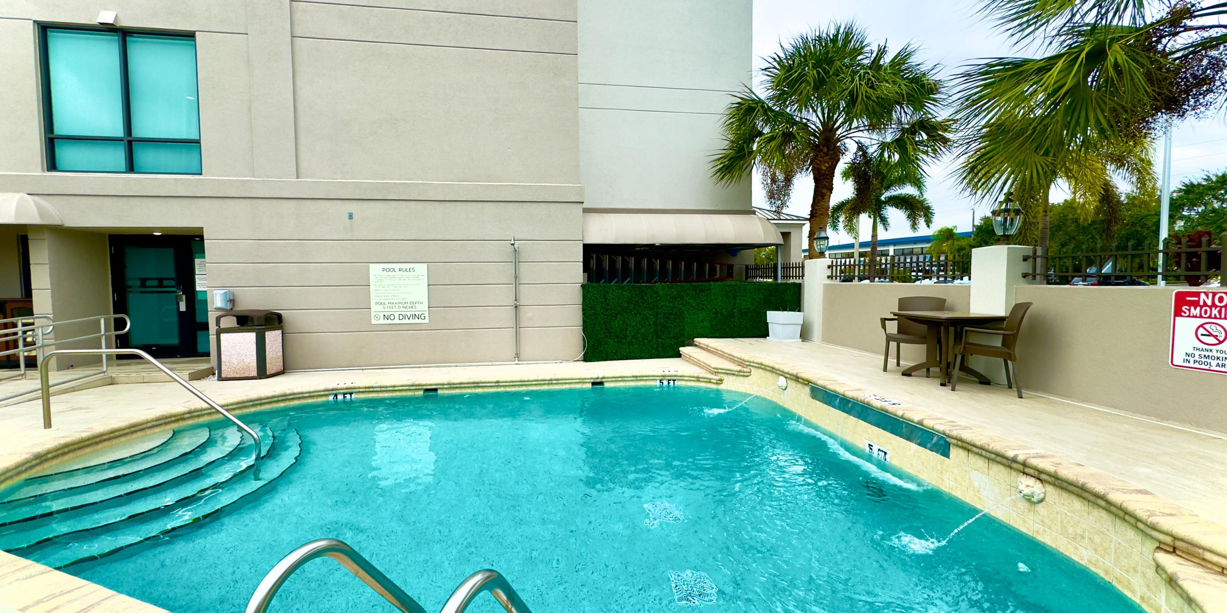 Bask in the Florida sun in the outdoor heated pool or lounge poolside on the brand-new pool deck with modern furniture.  Pool towels are available for your convenience. Hours of Operation: 6:00 AM - 10:00 PM