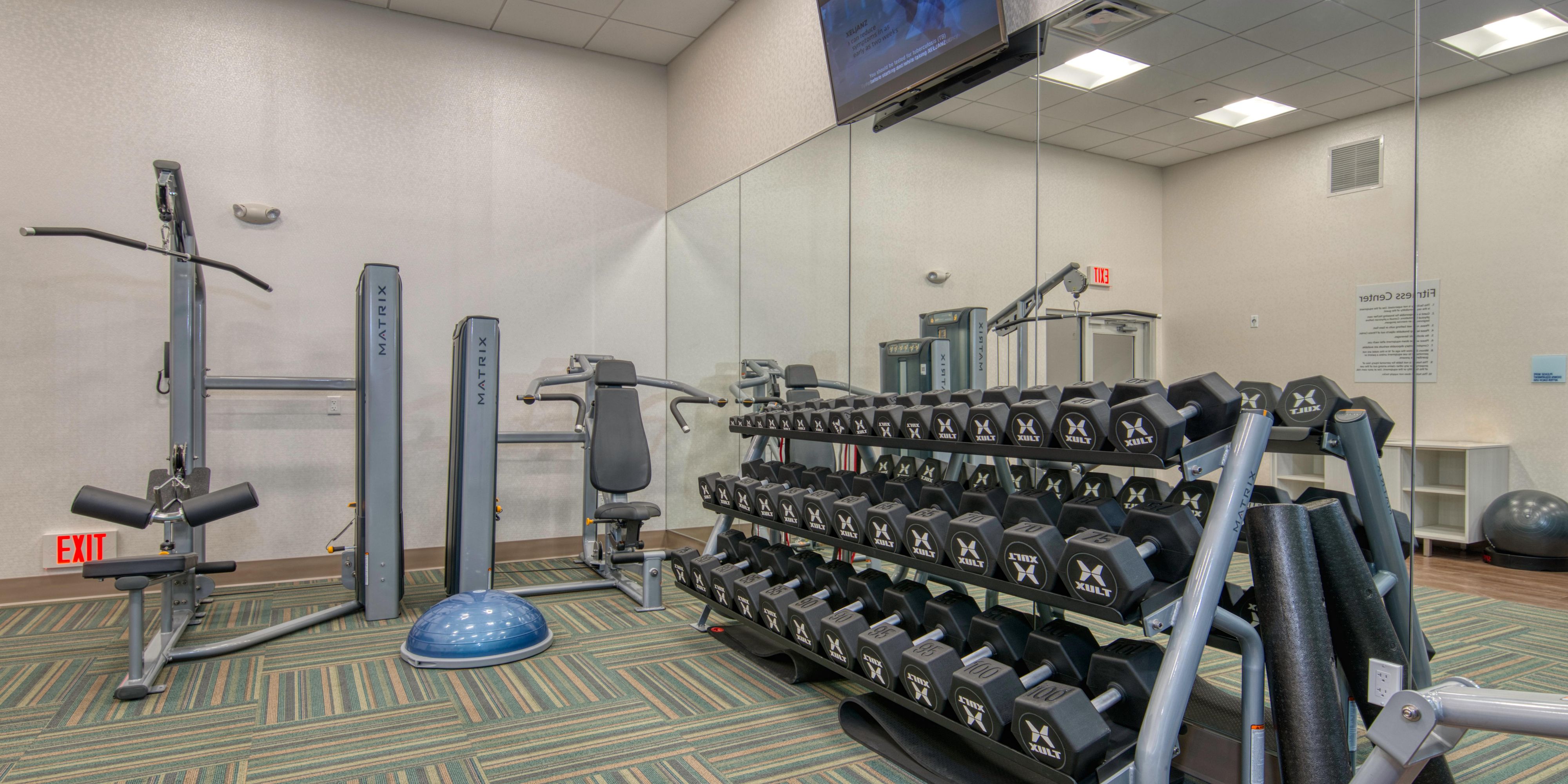 THE FITNESS CENTER IS OPEN!
Sprint, stretch, lift and pump – day or night. We also have stationary bikes, treadmills and elliptical machines – all the tools to keep you fit!