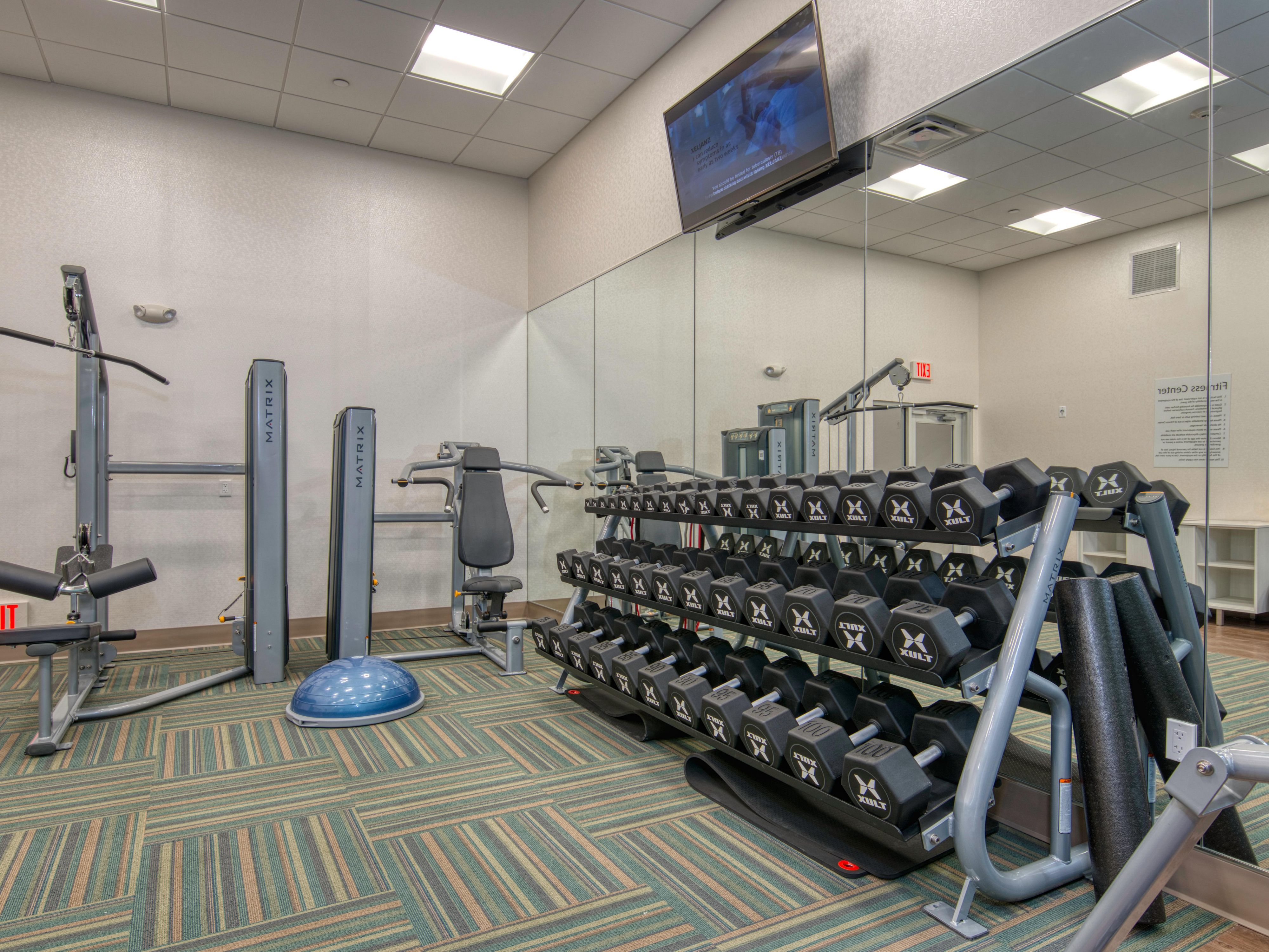 The Fitness Center is Open! 
Sprint, stretch, lift and pump – day or night. We also have stationary bikes, treadmills and elliptical machines – all the tools to keep you fit!