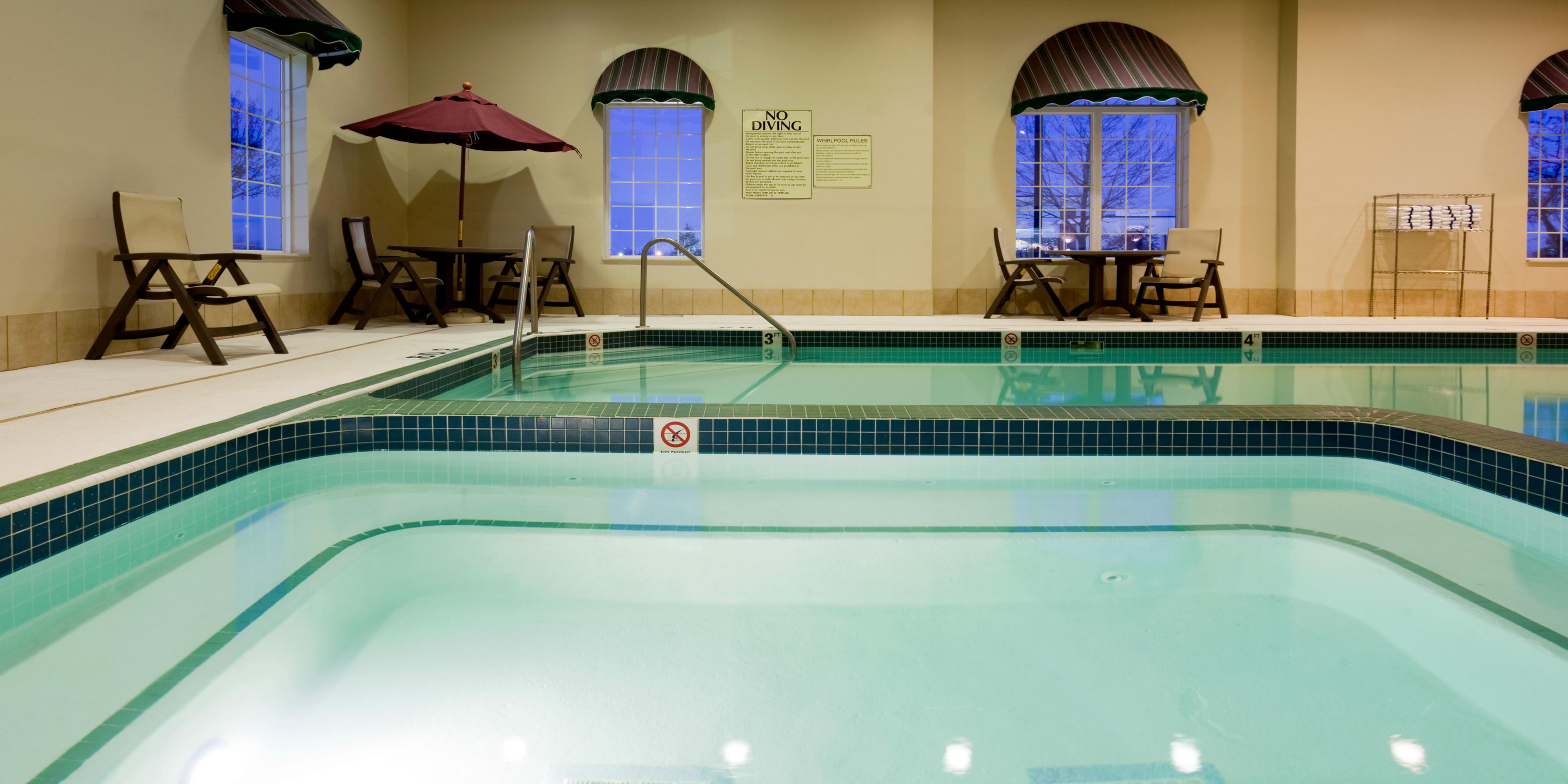 Be sure to take the time to enjoy our indoor pool during your stay.  What a great way to relax, have fun, or get some exercise while traveling. 