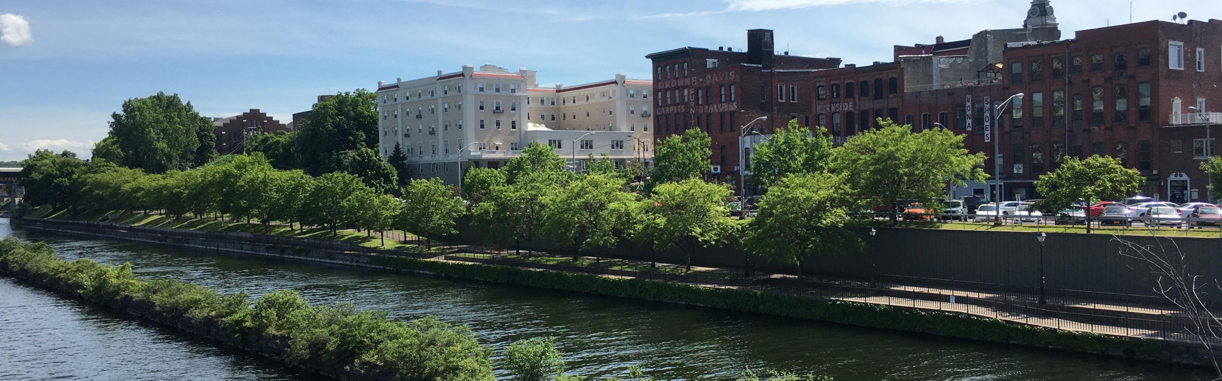 Enjoy waterfront views overlooking the Oswego River.